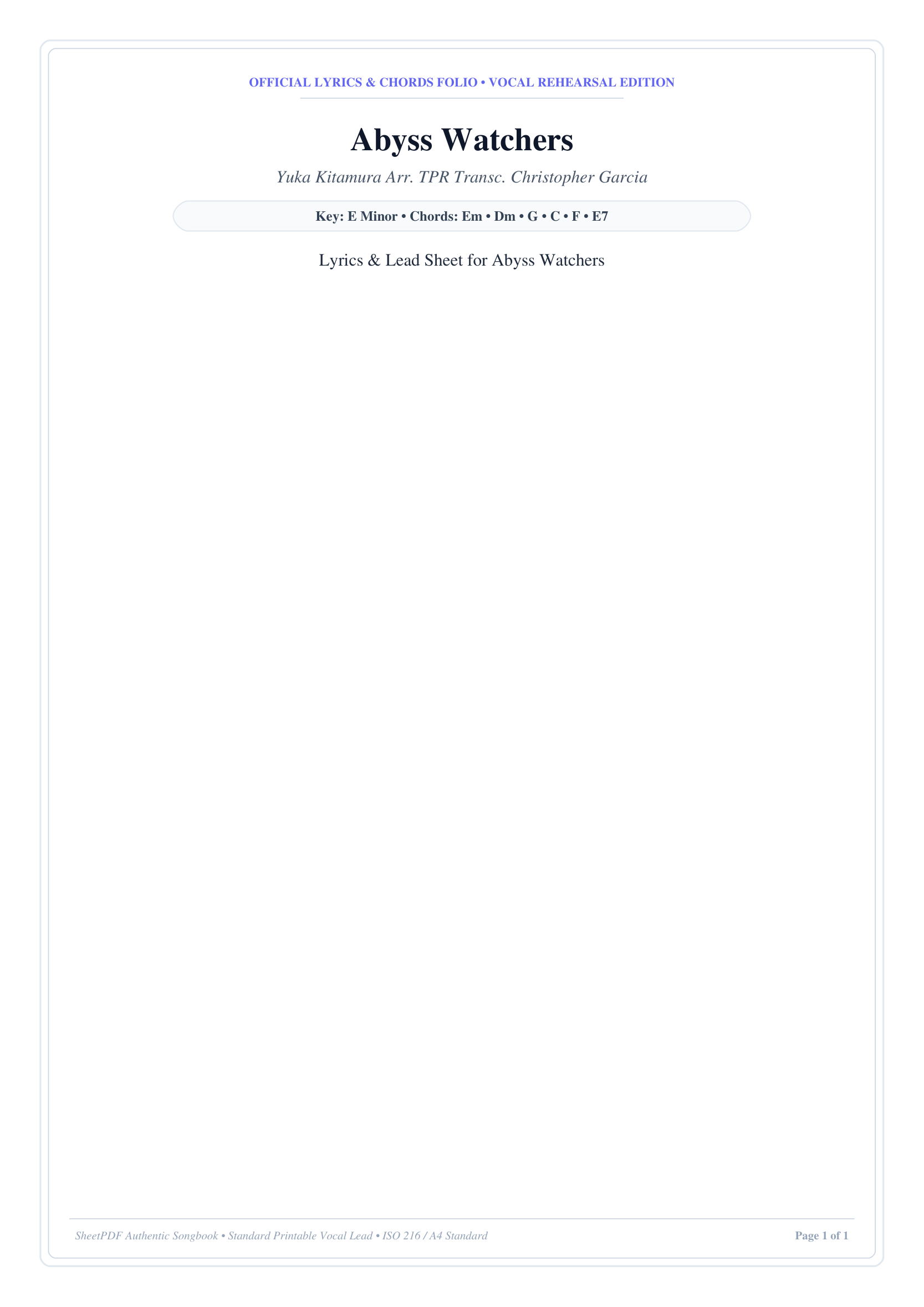 Abyss Watchers Piano Sheet Music Page 1 Free PDF