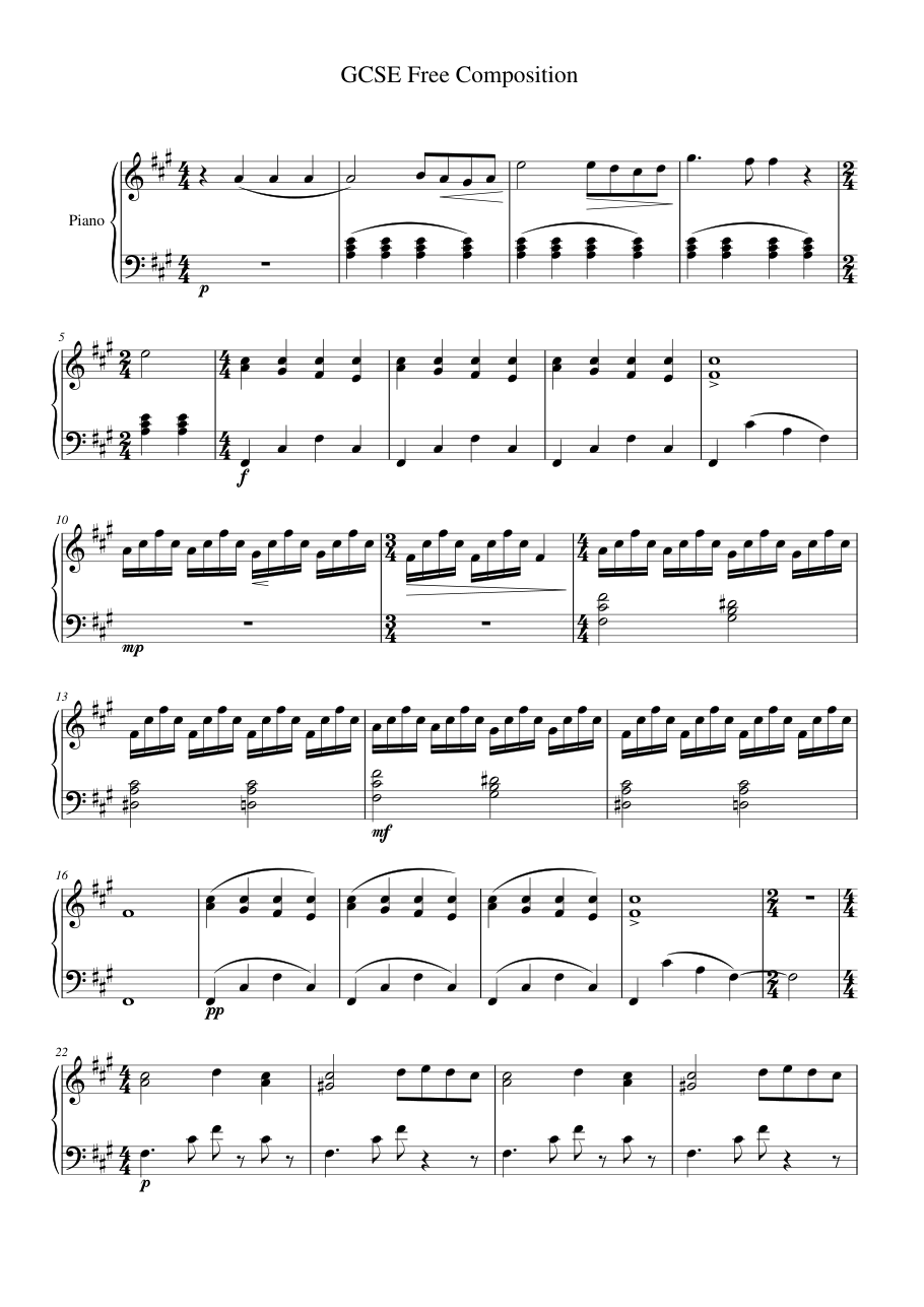 GCSE Free Composition Piano Sheet Music Page 1 Free PDF