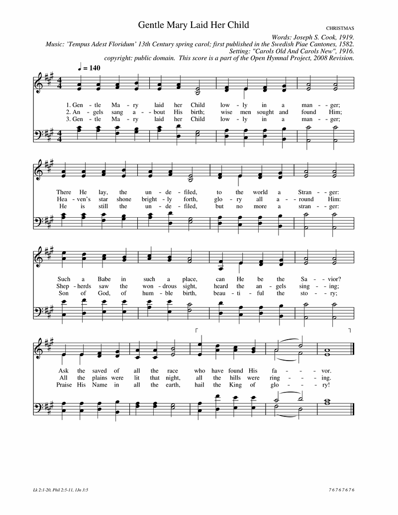 Gentle Mary Laid Her Child Piano Sheet Music Page 1 Free PDF