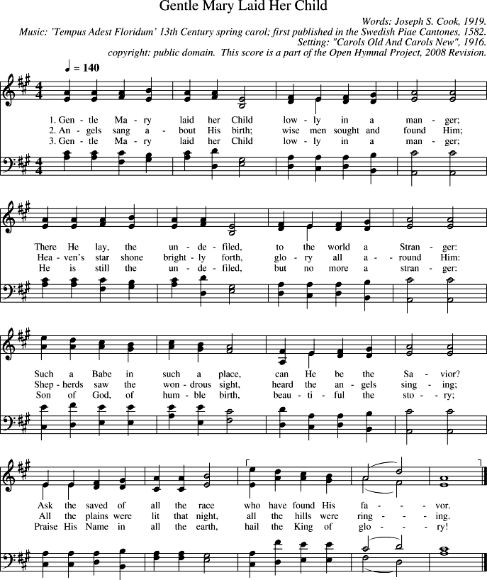 Gentle Mary Laid Her Child Piano Sheet Music Page 1 Free PDF