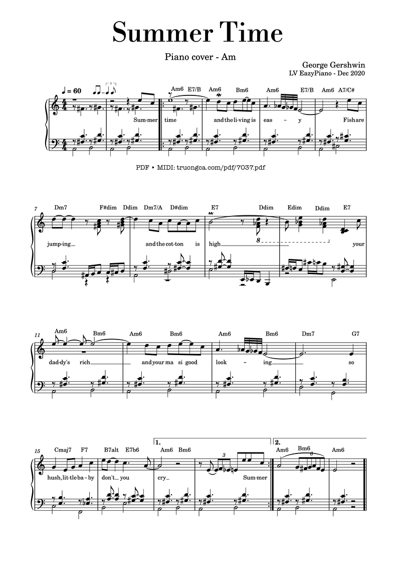 Summertime and the livin is easy Fish are jumpin and the cotton is high Piano Sheet Music Page 1 Free PDF
