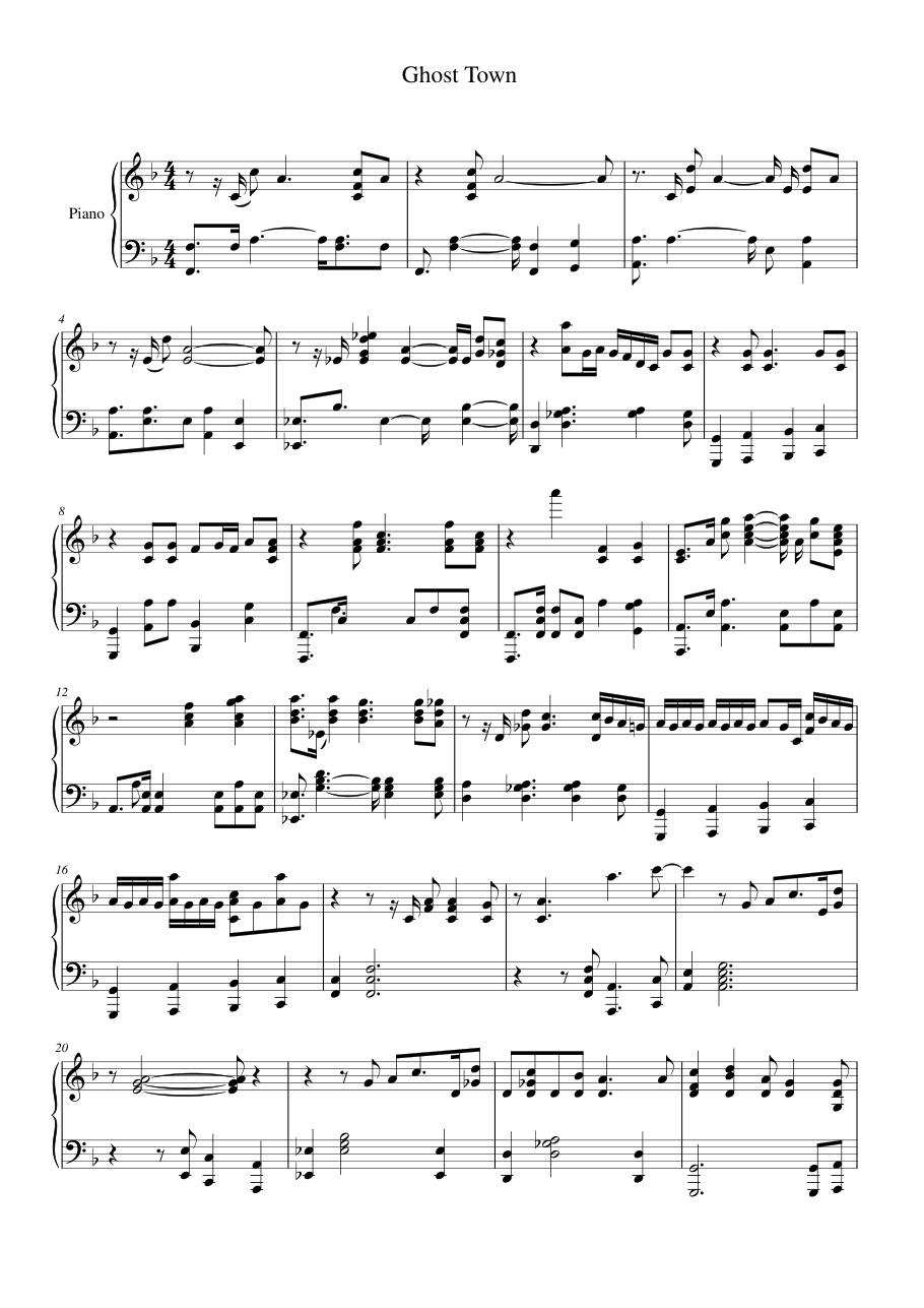 Ghost Town Piano Sheet Music Page 1 Free PDF