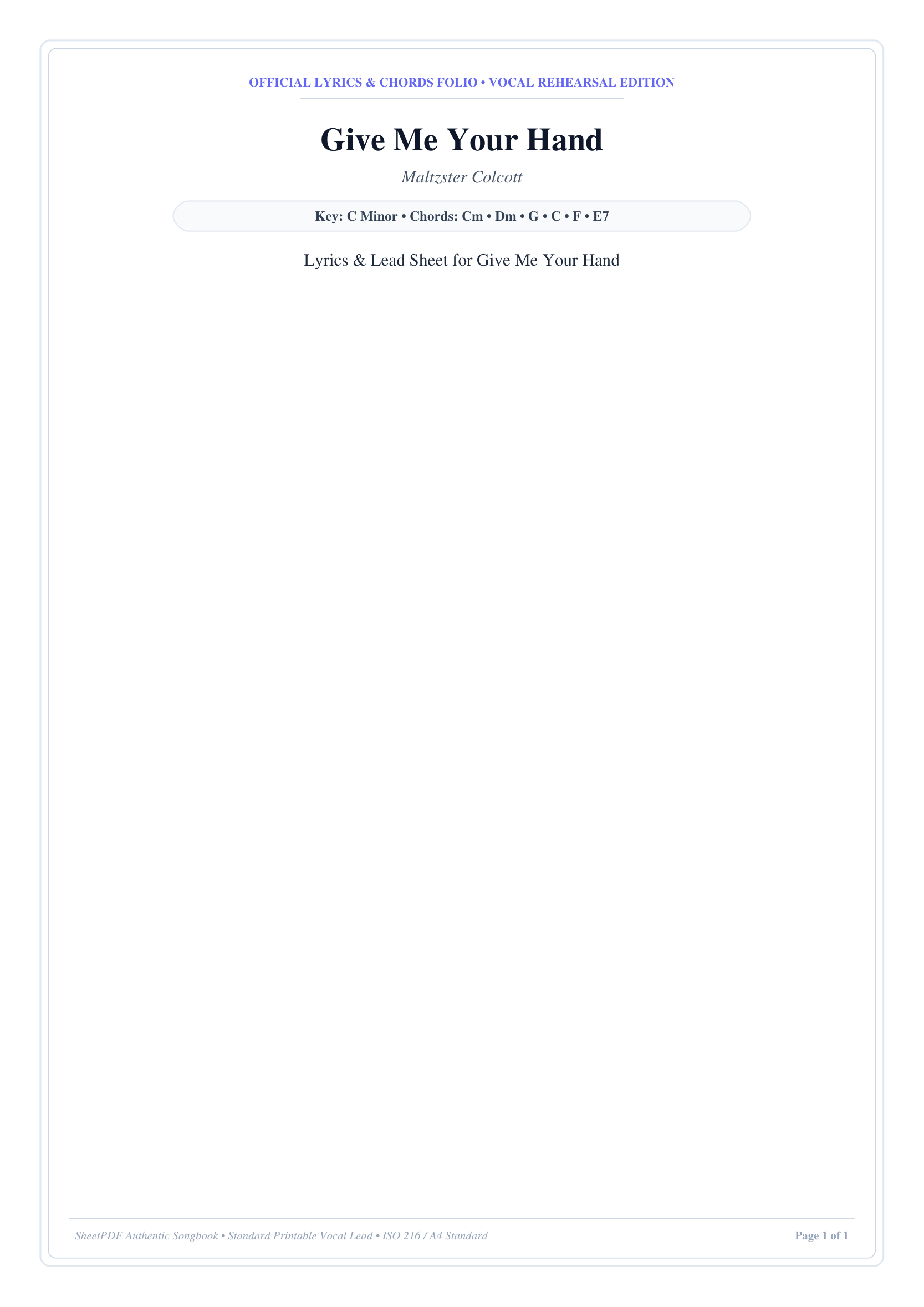 Give Me Your Hand Piano Sheet Music Page 1 Free PDF