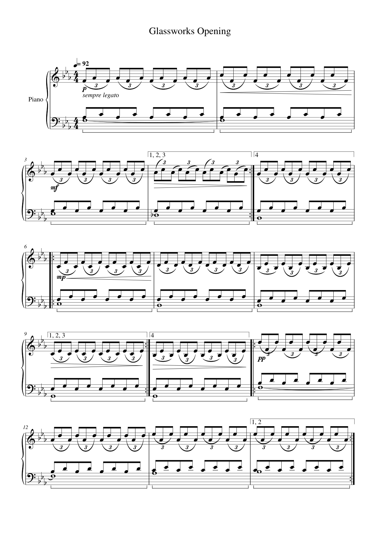 Glassworks Opening Piano Sheet Music Page 1 Free PDF