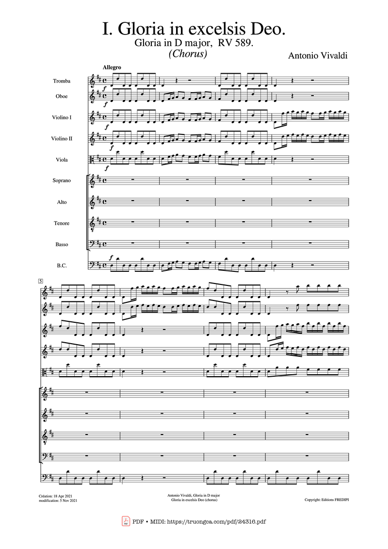 Gloria In Excelsis Deo Piano Sheet Music Page 1 Free PDF