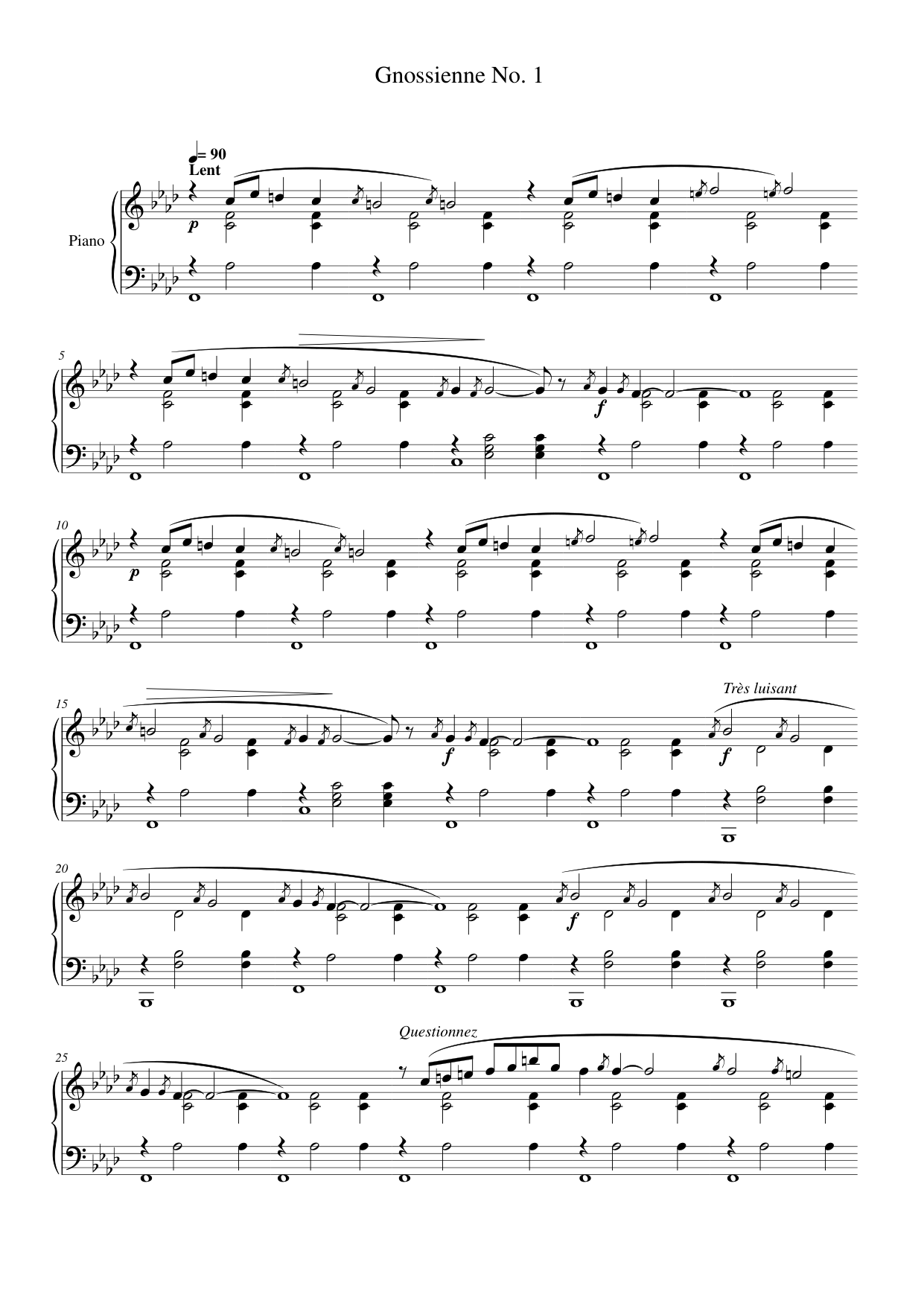 Gnossienne No. 1 Piano Sheet Music Page 1 Free PDF