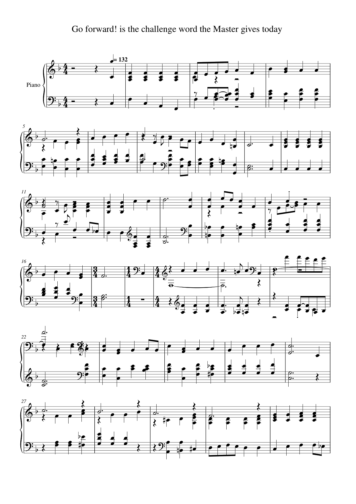 Go forward! is the challenge word the Master gives today Piano Sheet Music Page 1 Free PDF