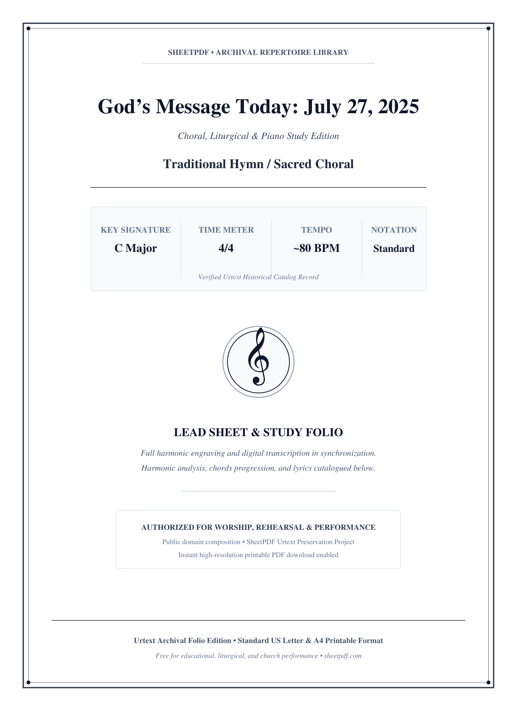 God’s Message Today: July 27, 2025 Piano Sheet Music Score Page 1