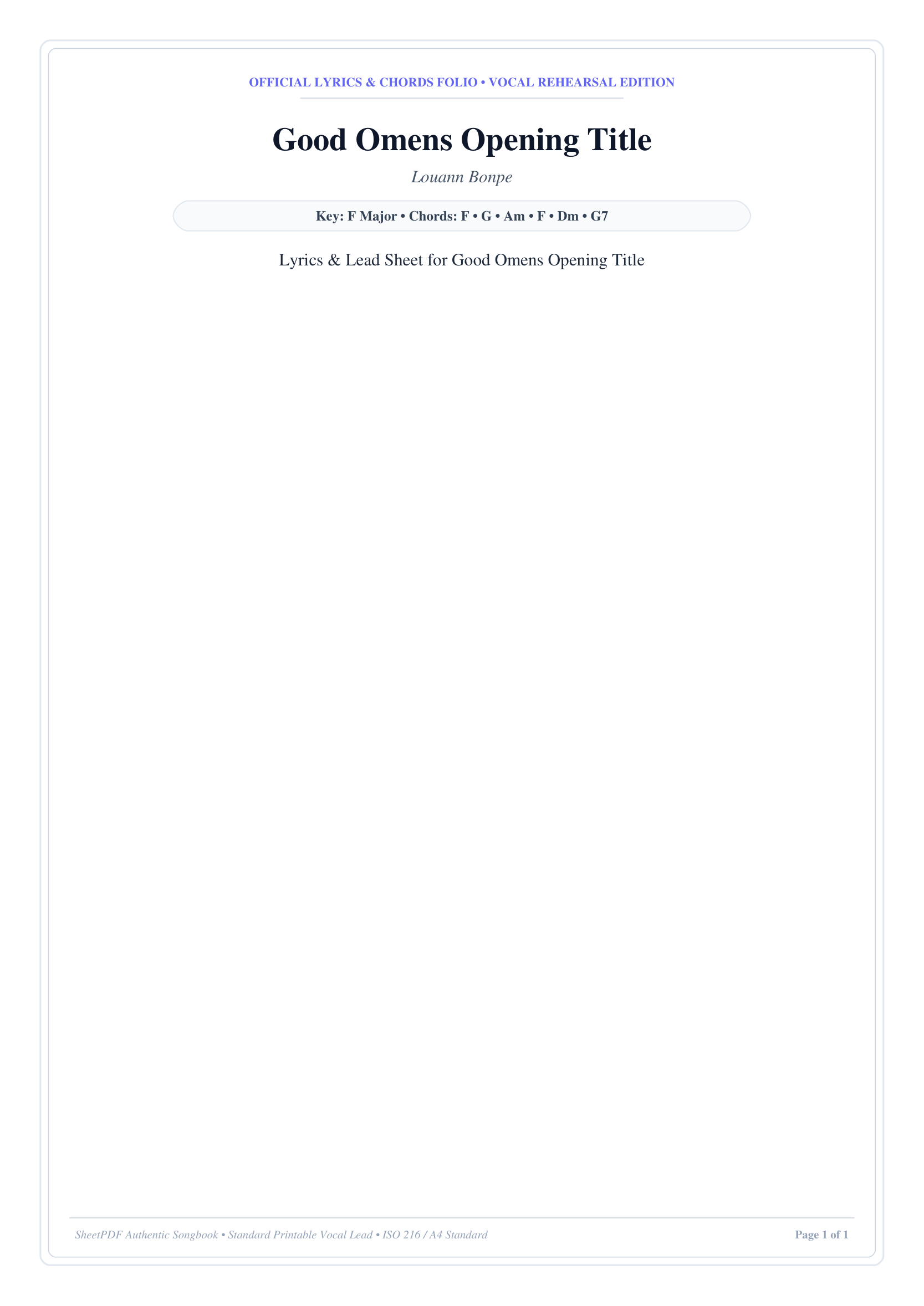 Good Omens Opening Title Piano Sheet Music Page 1 Free PDF