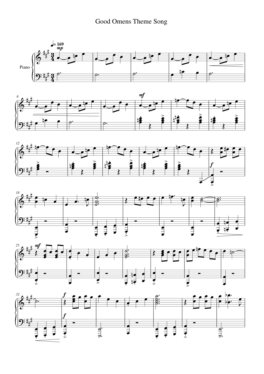 Good Omens Theme Song Piano Sheet Music Page 1 Free PDF