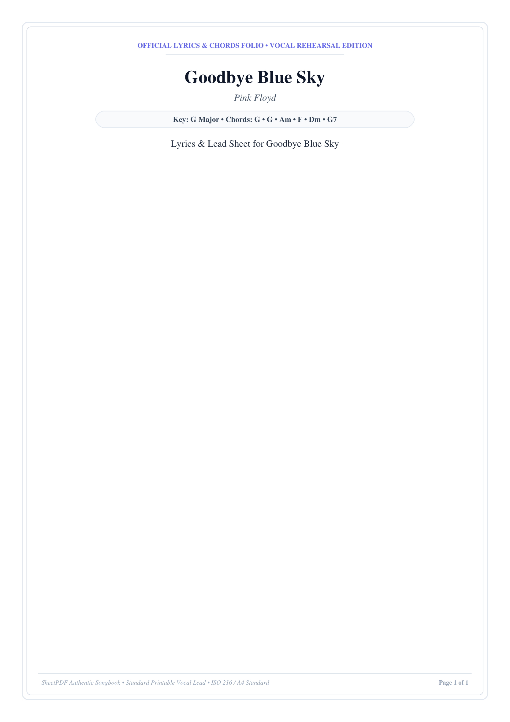 Goodbye Blue Sky Piano Sheet Music Page 1 Free PDF