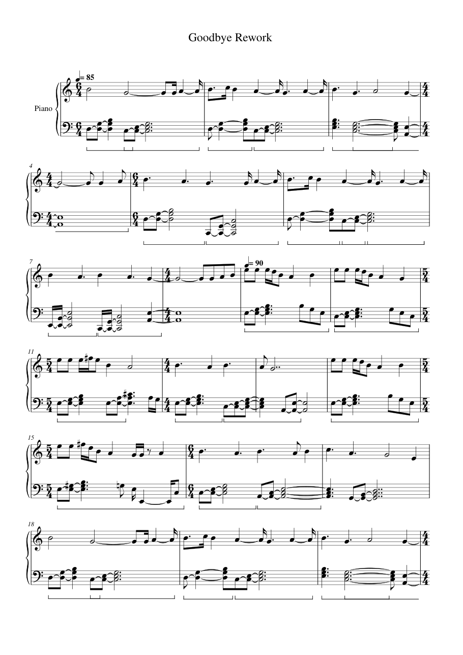 Goodbye Rework Piano Sheet Music Page 1 Free PDF