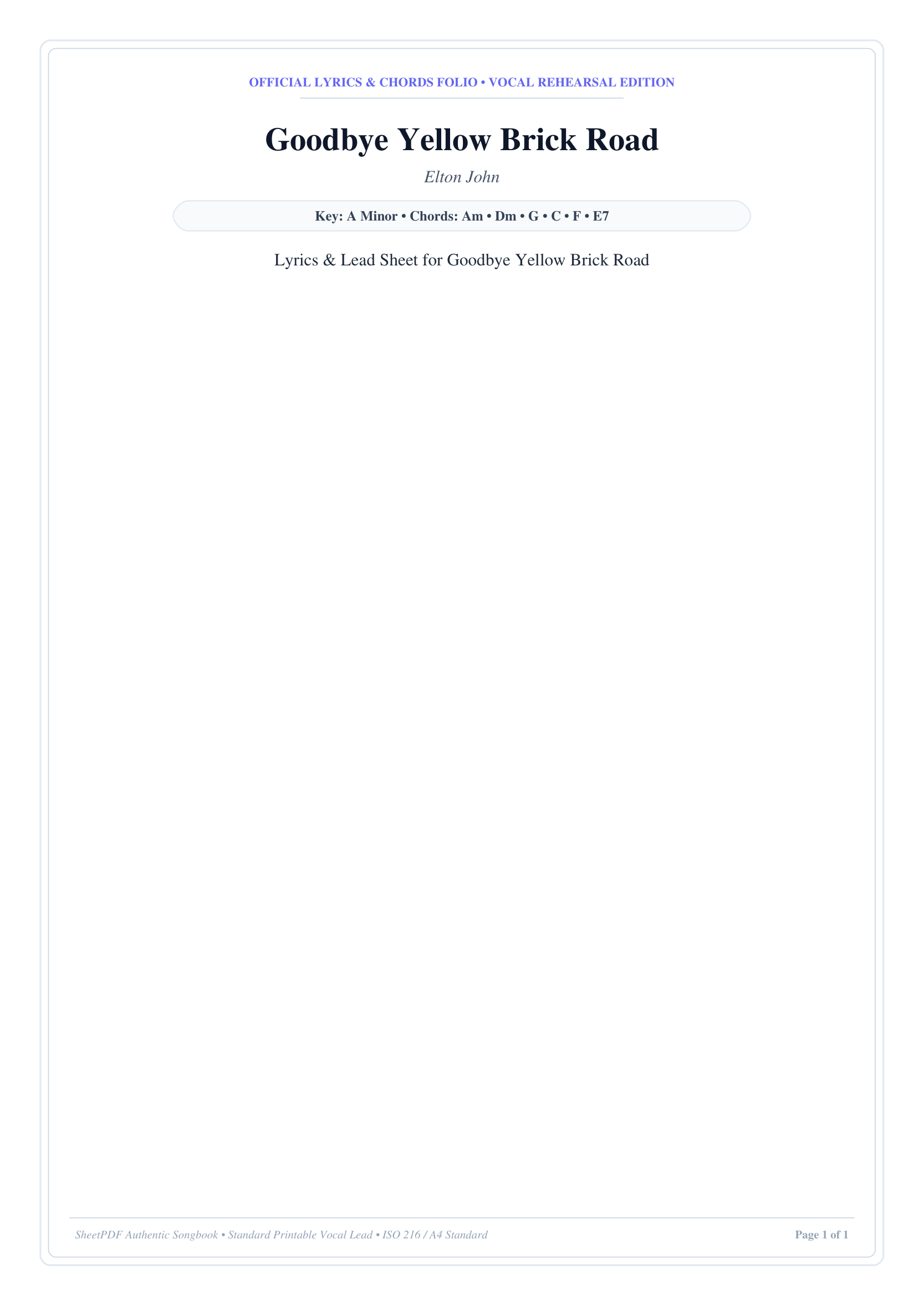 Goodbye Yellow Brick Road Piano Sheet Music Page 1 Free PDF