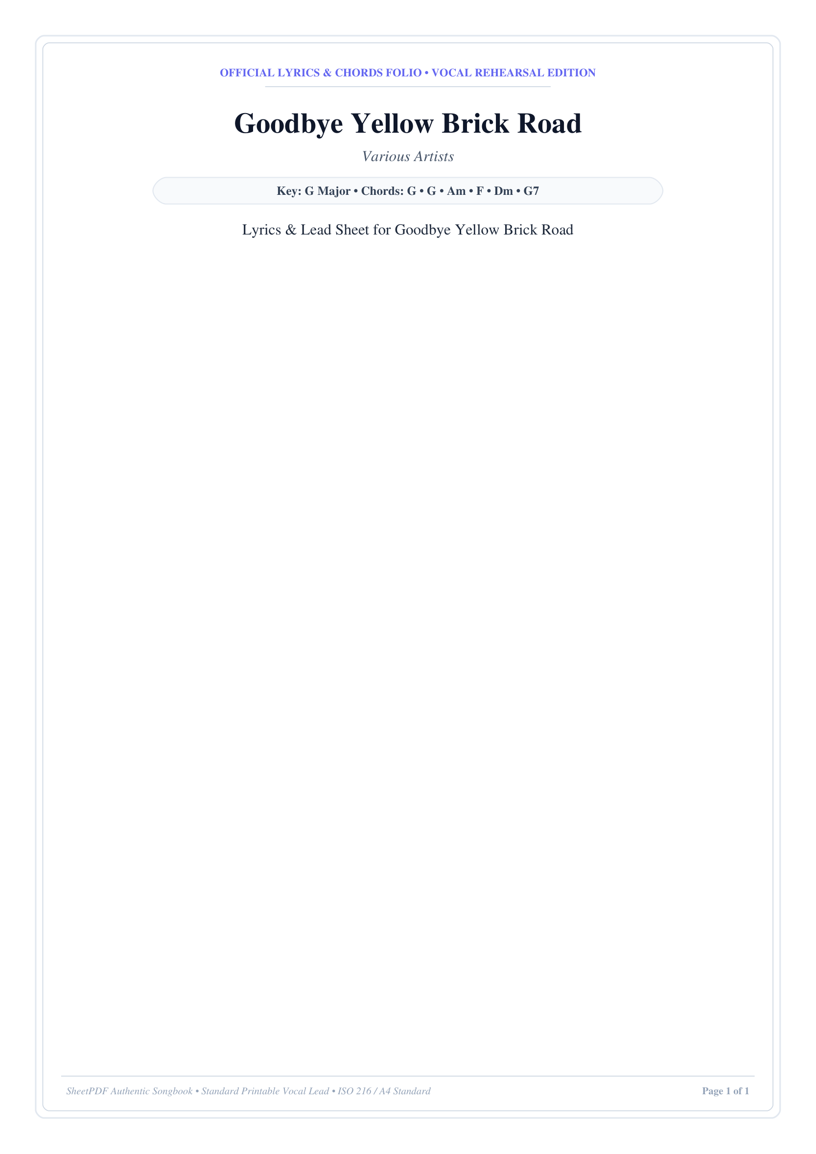 Goodbye Yellow Brick Road Piano Sheet Music Page 1 Free PDF