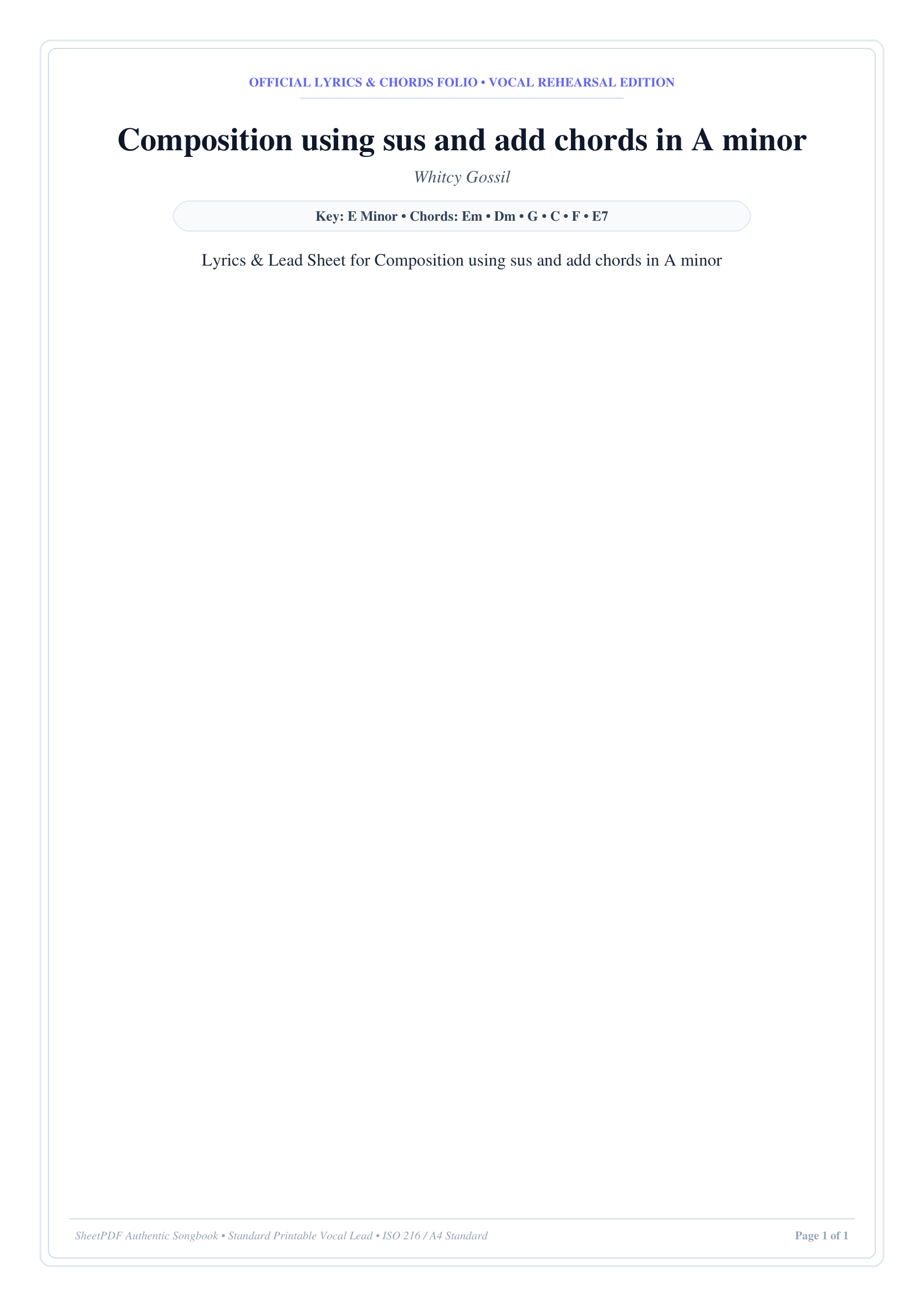 Composition using sus and add chords in A minor Piano Sheet Music Page 1 Free PDF
