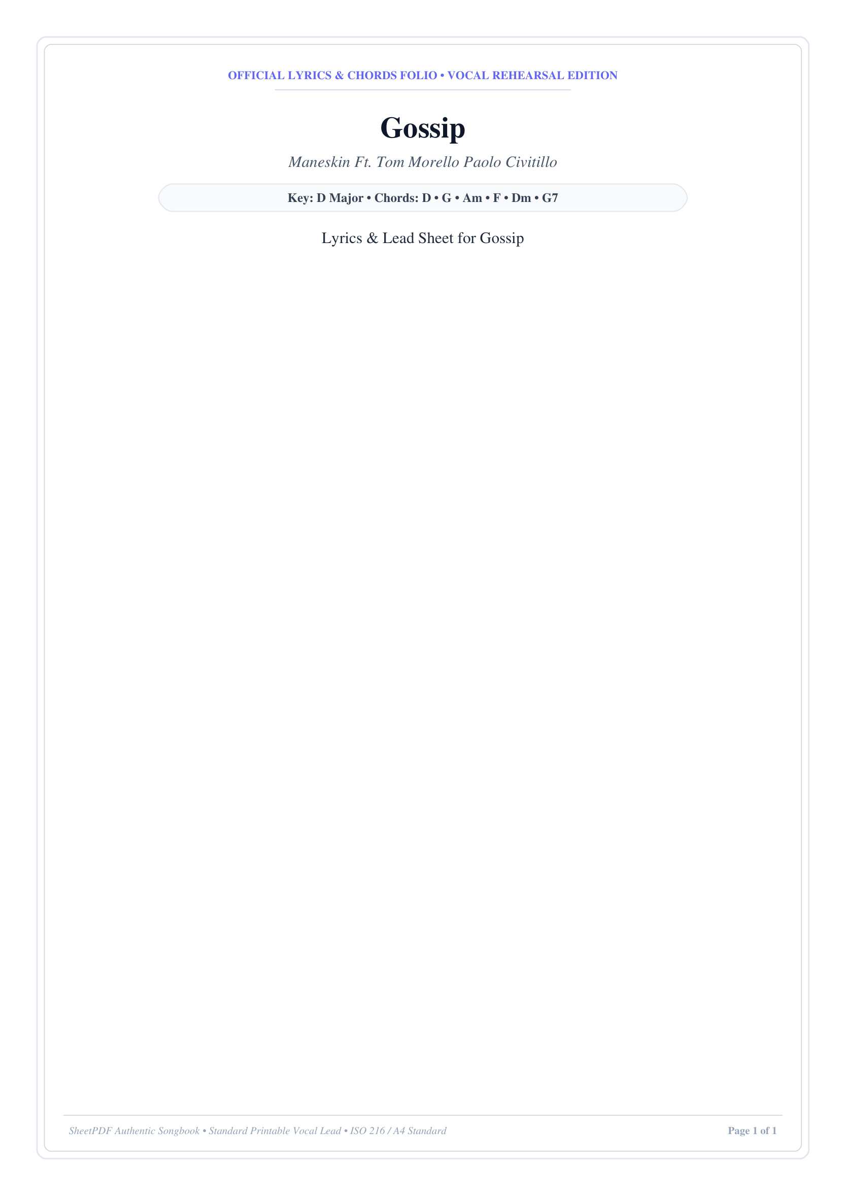 Gossip Piano Sheet Music Page 1 Free PDF
