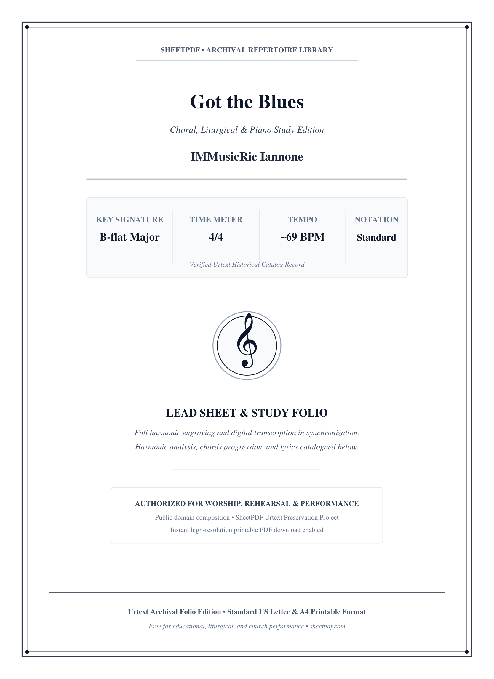 Got the Blues Piano Sheet Music Page 1 Free PDF