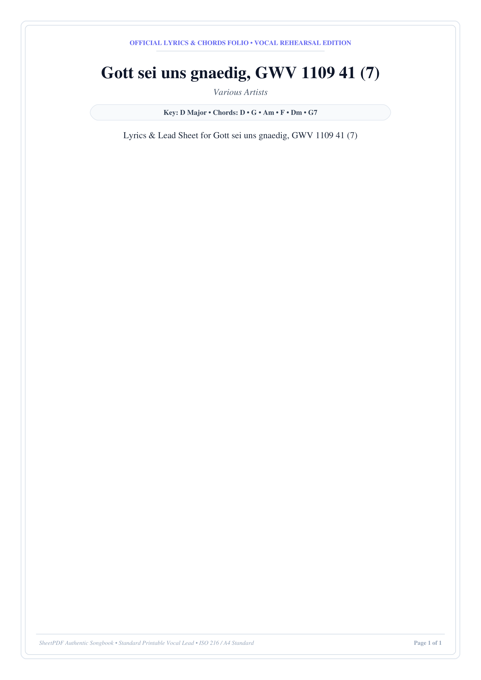 Gott sei uns gnaedig, GWV 1109 41 (7) Piano Sheet Music Page 1 Free PDF