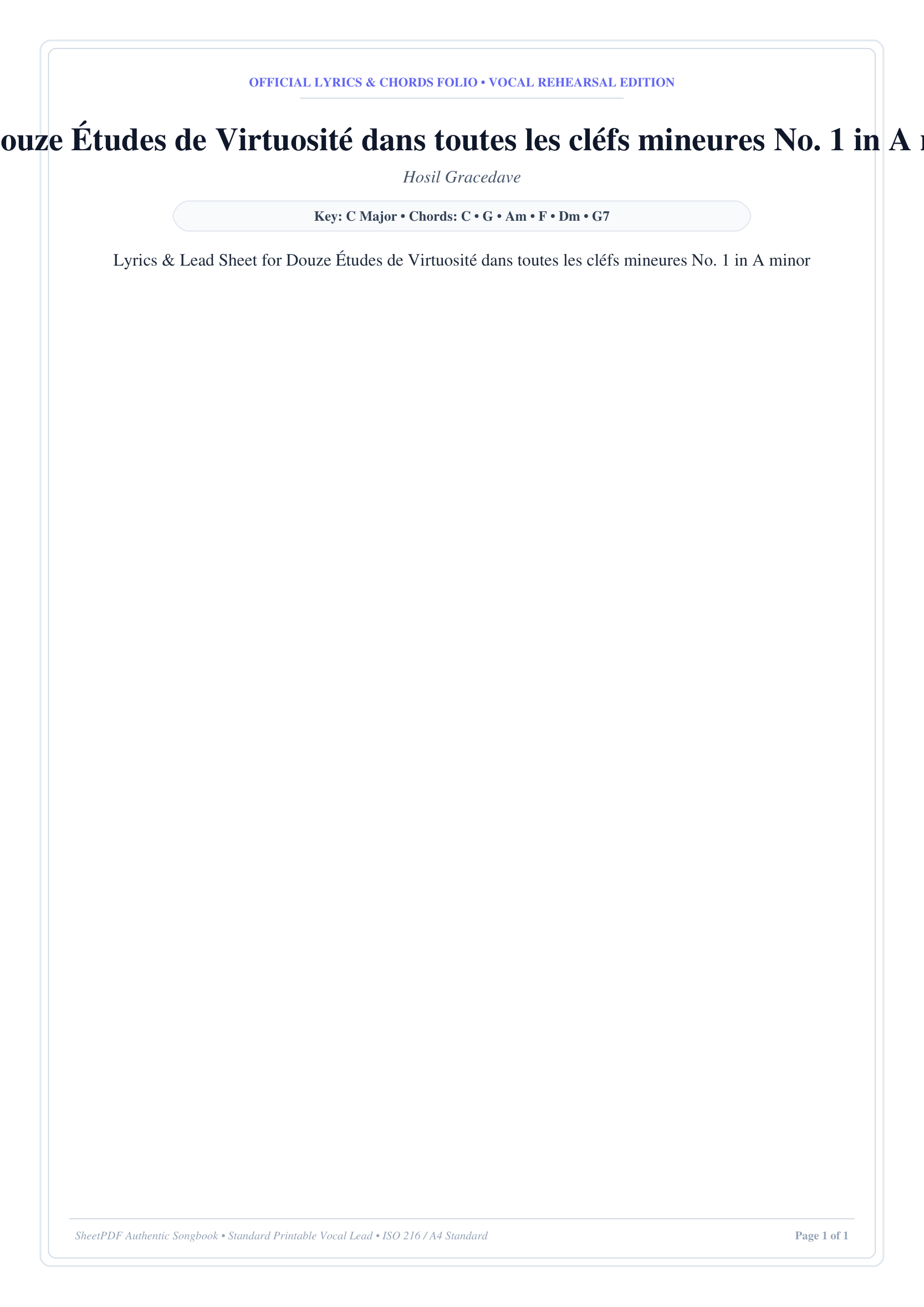 Douze Études de Virtuosité dans toutes les cléfs mineures No. 1 in A minor Piano Sheet Music Page 1 Free PDF