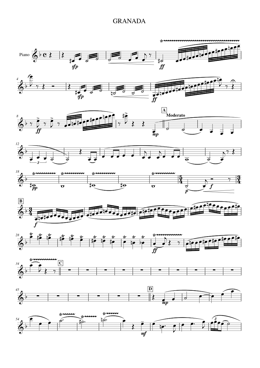 GRANADA Piano Sheet Music Page 1 Free PDF