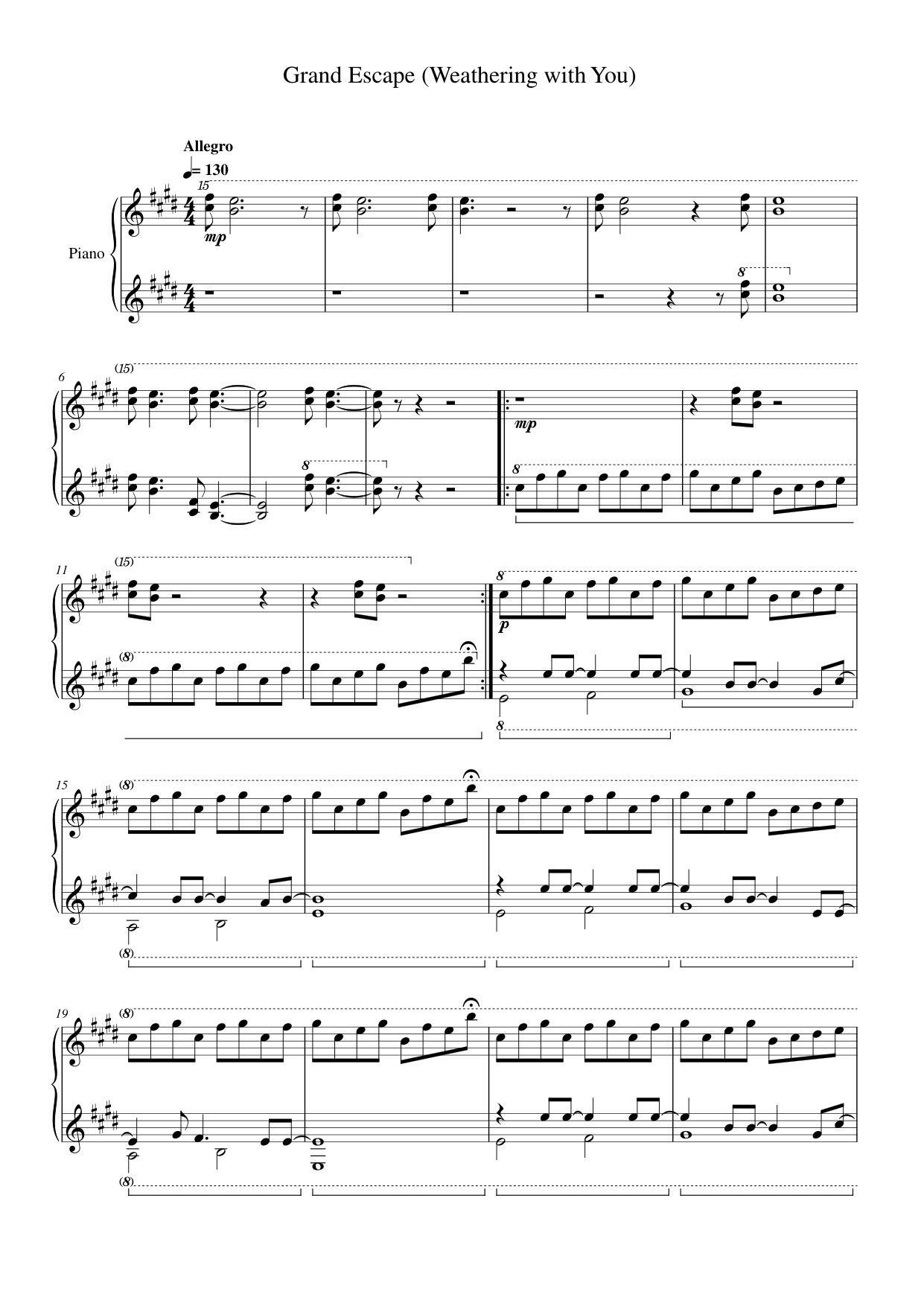 Grand Escape (Weathering with You) Piano Sheet Music Page 1 Free PDF