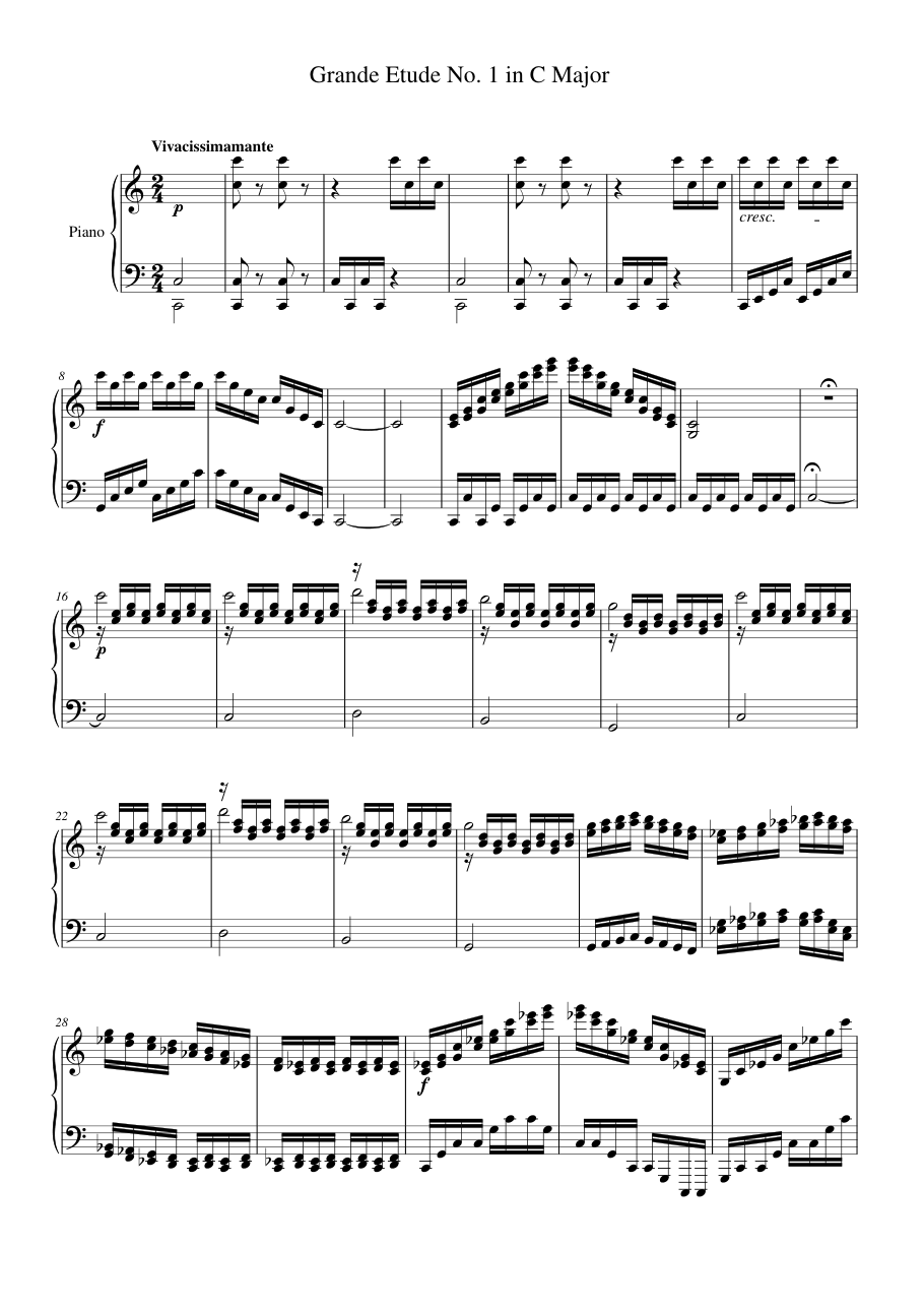 Grande Etude No. 1 in C Major Piano Sheet Music Page 1 Free PDF