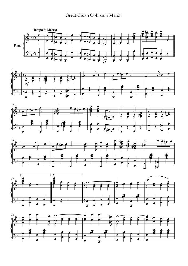 Great Crush Collision March Piano Sheet Music Page 1 Free PDF