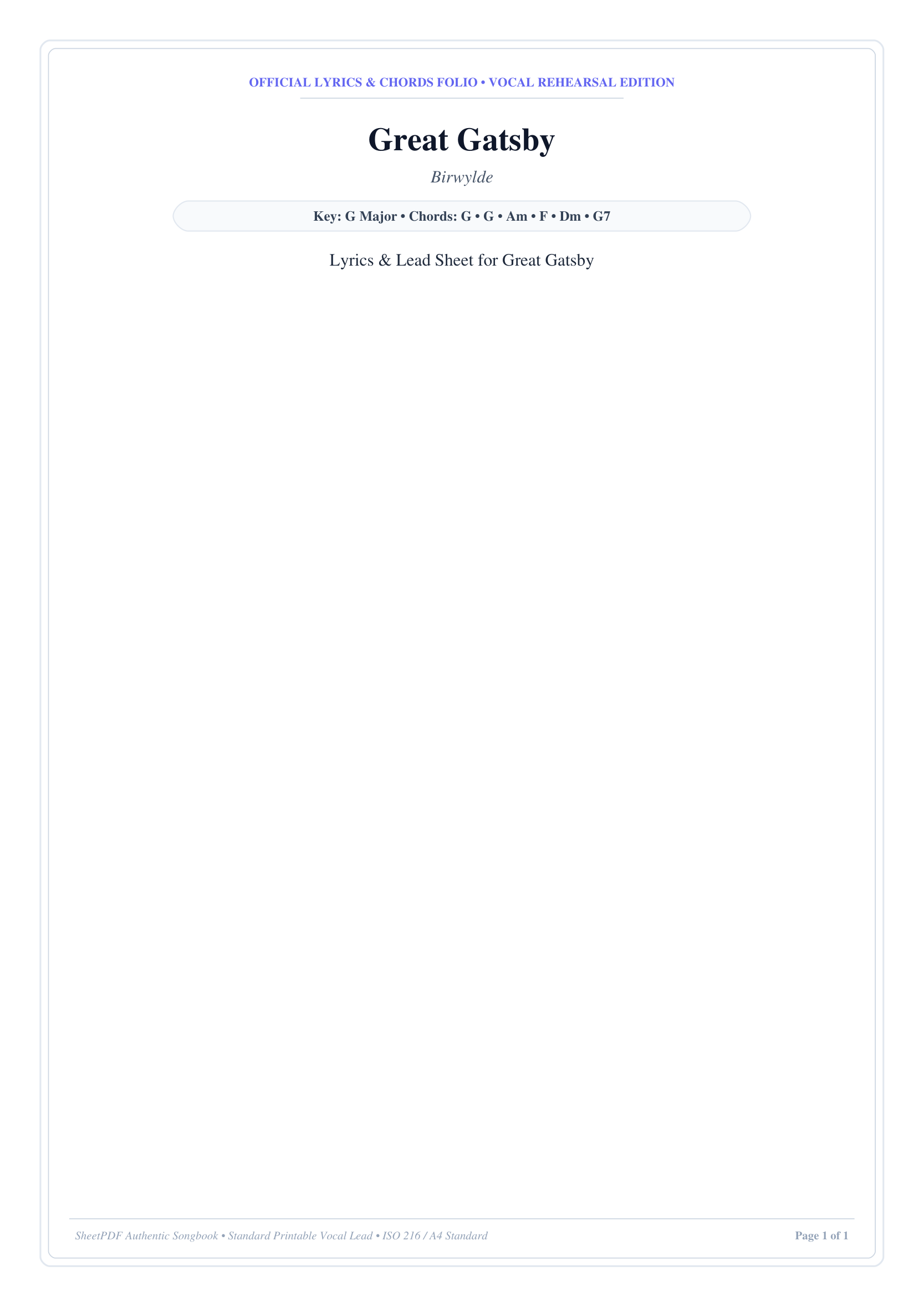 Great Gatsby Piano Sheet Music Score Page 1