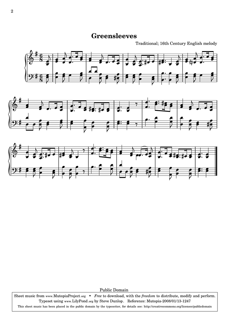 Greensleeves Piano Sheet Music Page 1 Free PDF