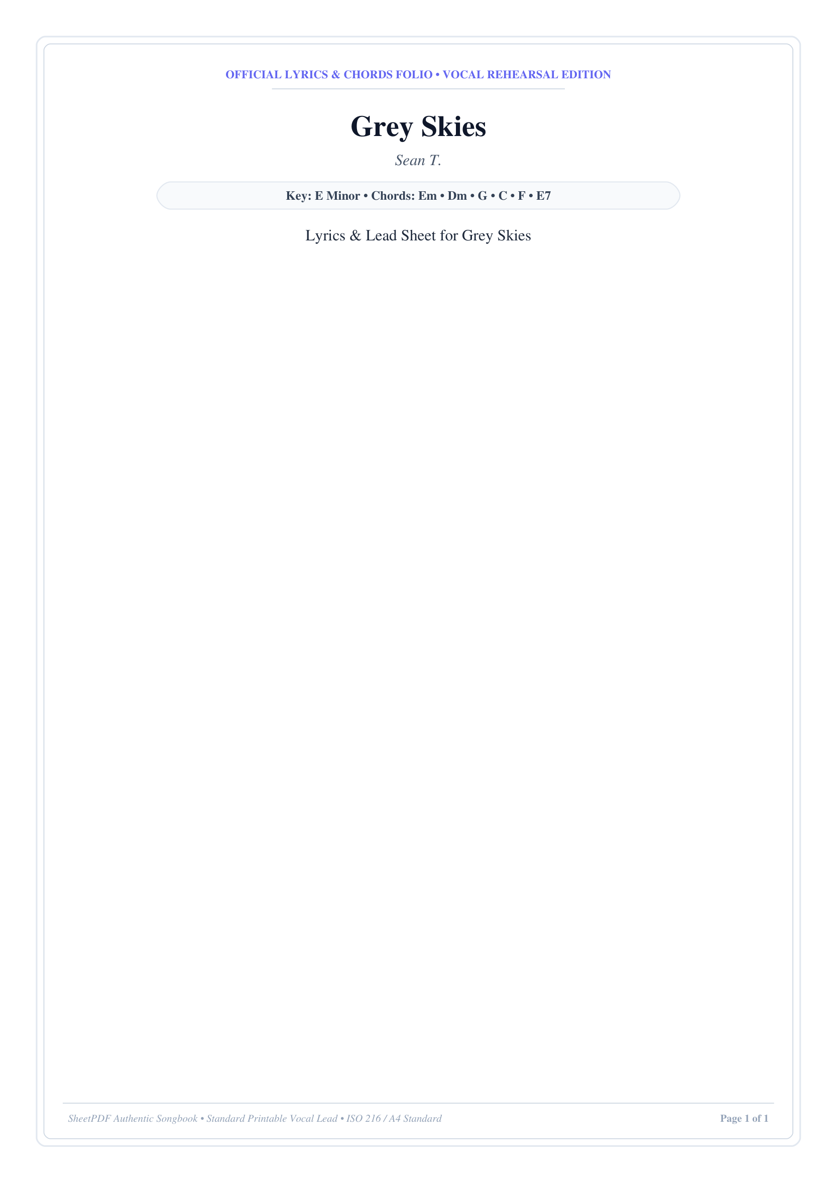 Grey Skies Piano Sheet Music Page 1 Free PDF