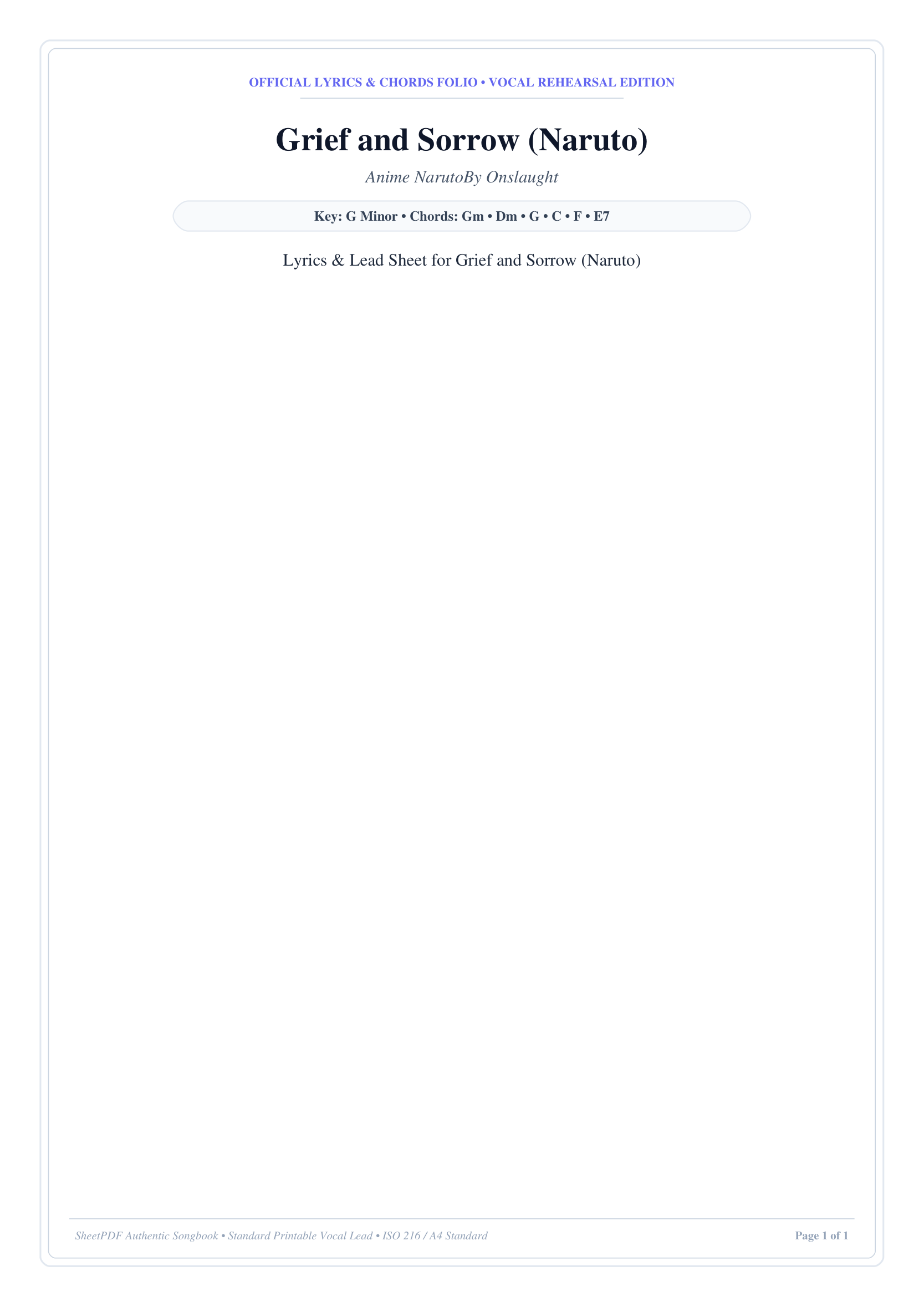 Grief and Sorrow (Naruto) Piano Sheet Music Page 1 Free PDF