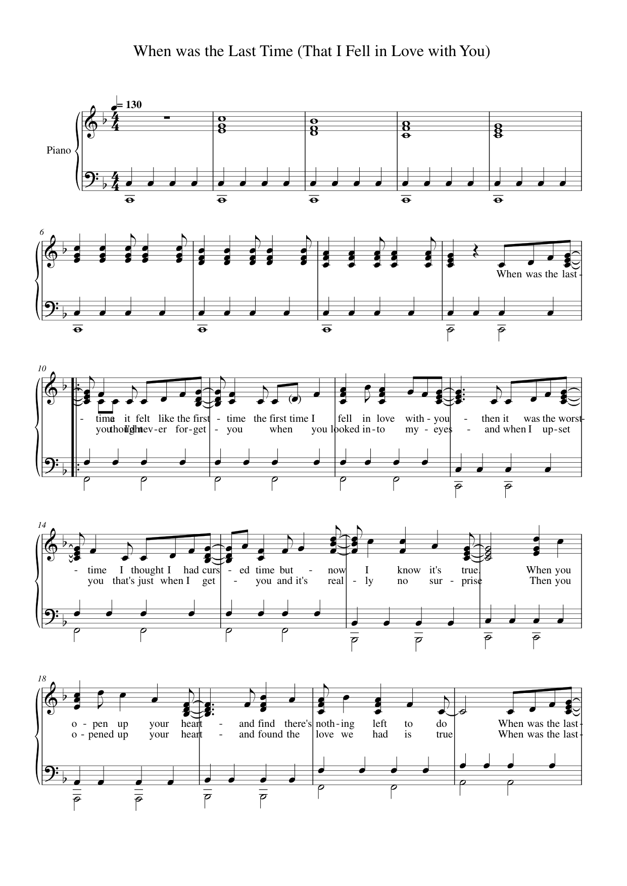 When was the Last Time (That I Fell in Love with You) Piano Sheet Music Page 1 Free PDF