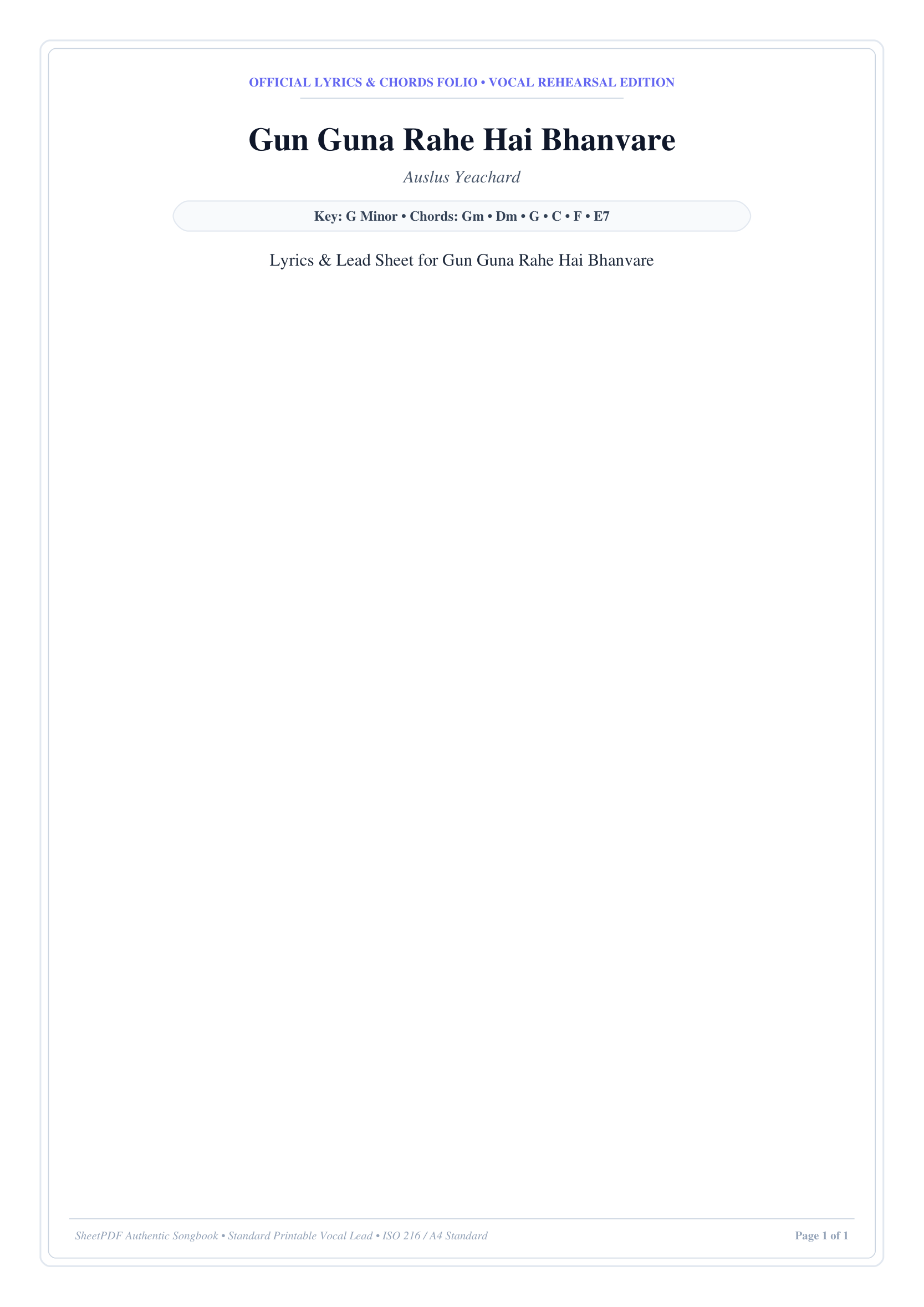 Gun Guna Rahe Hai Bhanvare Piano Sheet Music Page 1 Free PDF