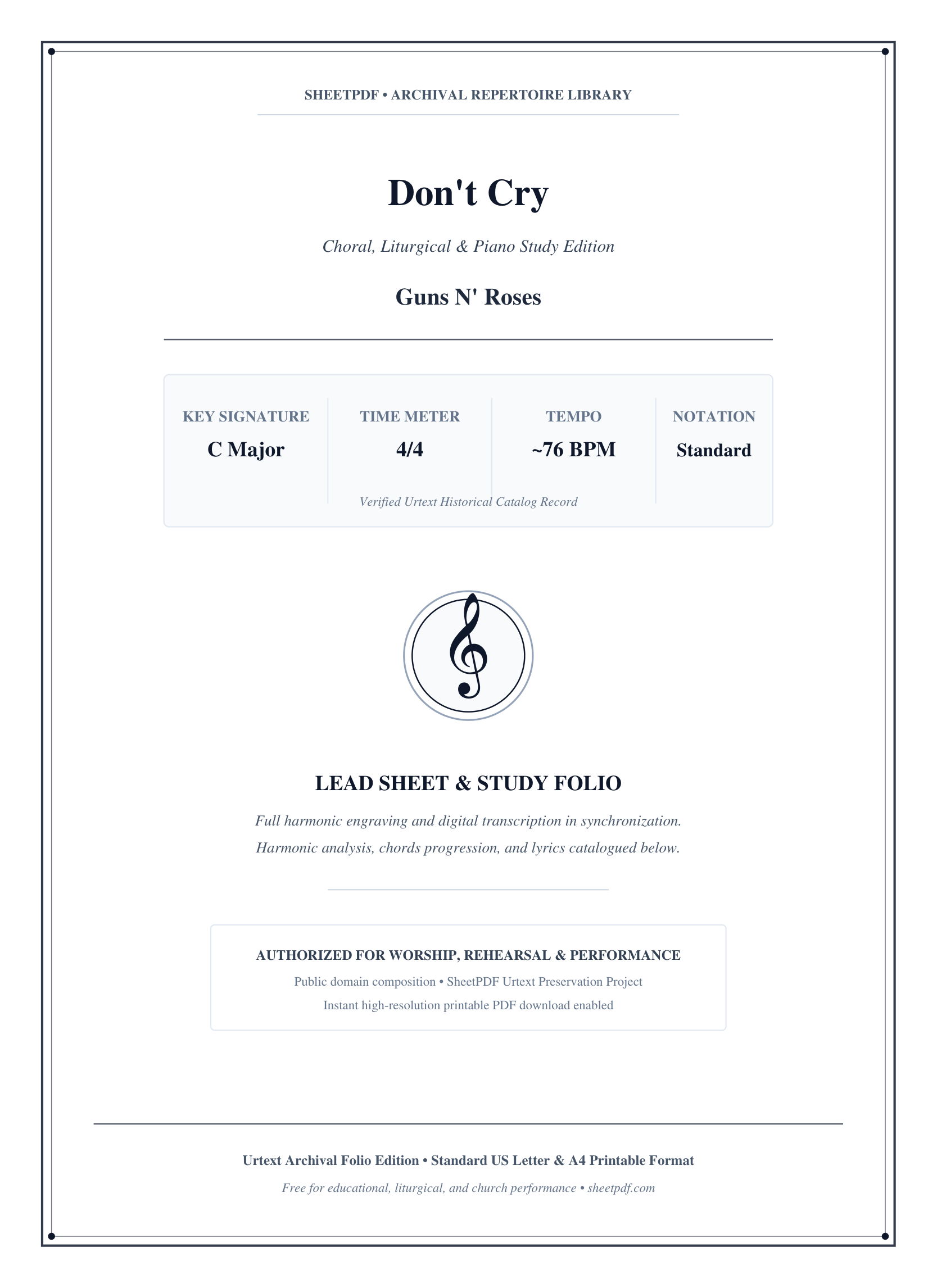 Don't Cry Piano Sheet Music Page 1 Free PDF
