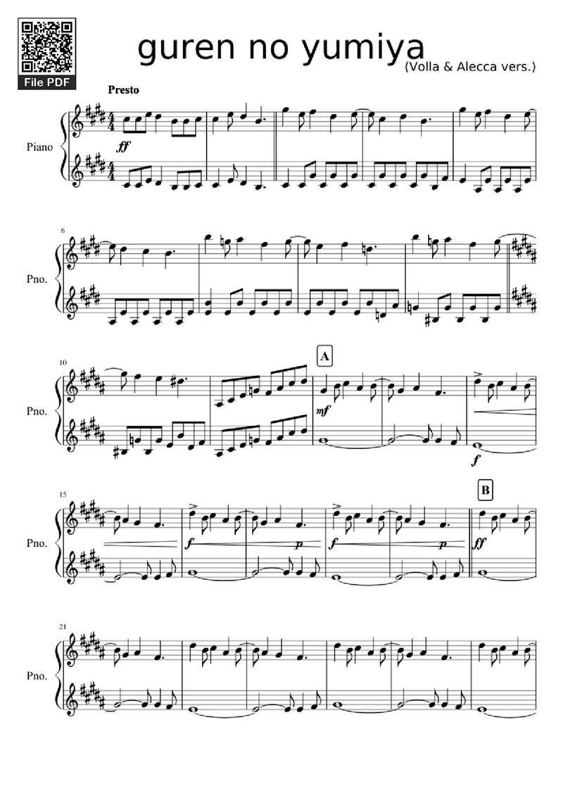 Guren no Yumiya Piano Sheet Music Page 1 Free PDF