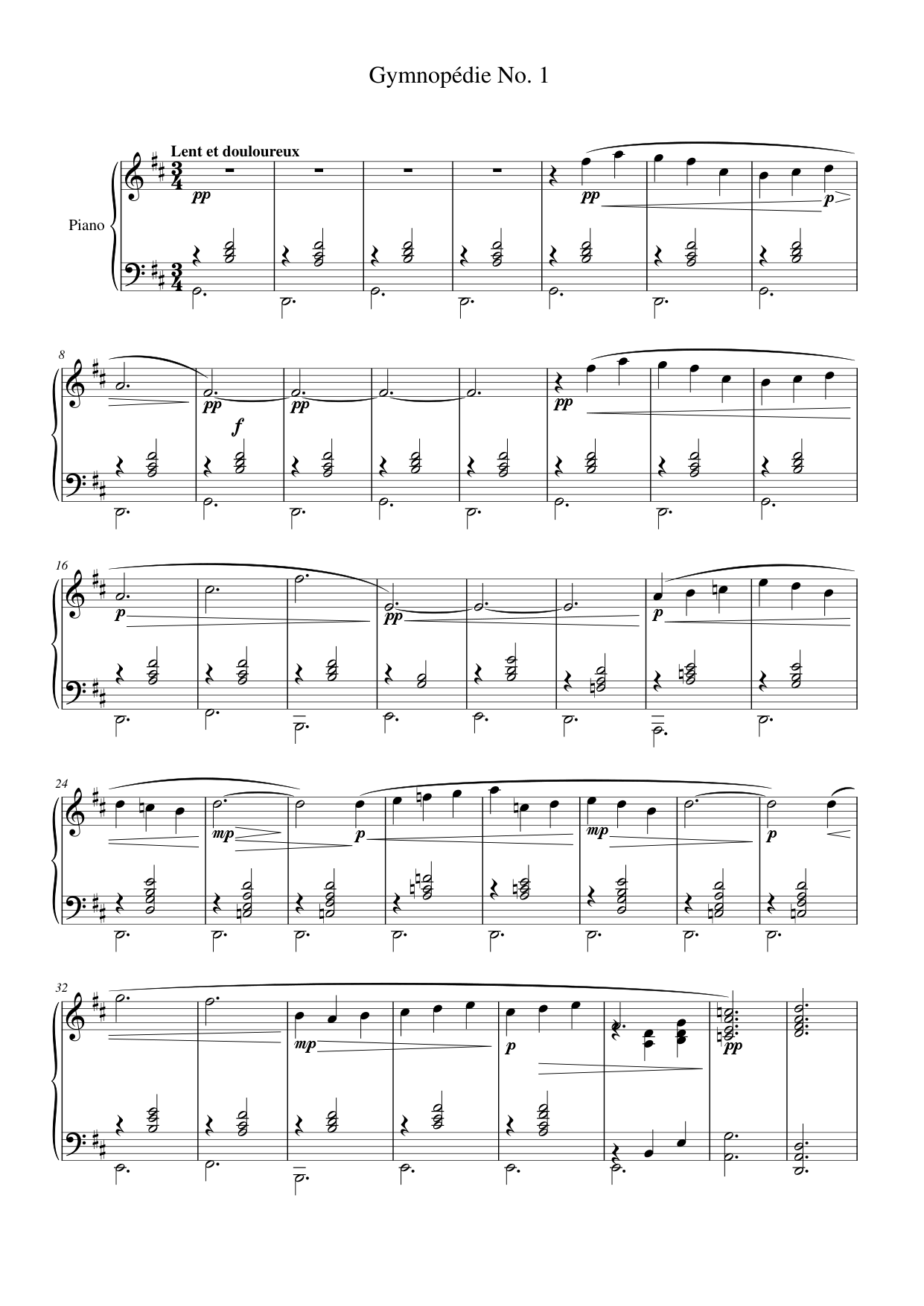 Gymnopédie No. 1 Piano Sheet Music Page 1 Free PDF