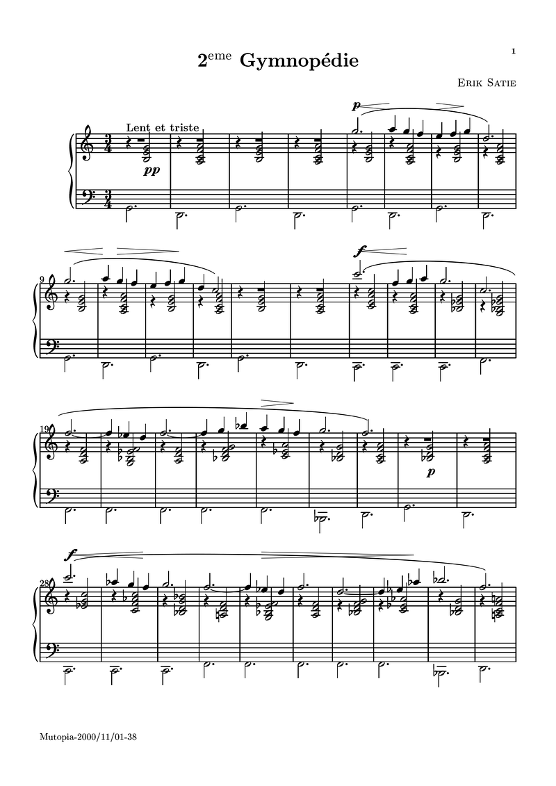 Gymnopedie 2 Piano Sheet Music Page 1 Free PDF