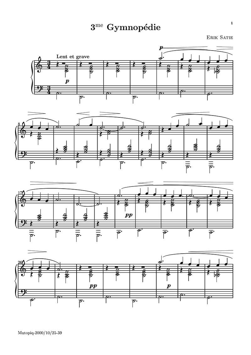 Gymnopedie 3 Piano Sheet Music Page 1 Free PDF