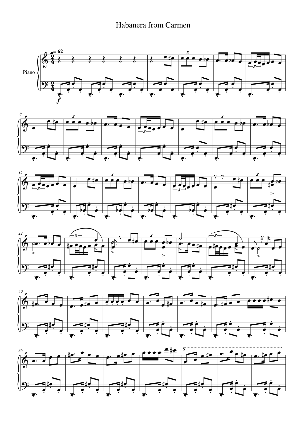 Habanera from Carmen Piano Sheet Music Page 1 Free PDF