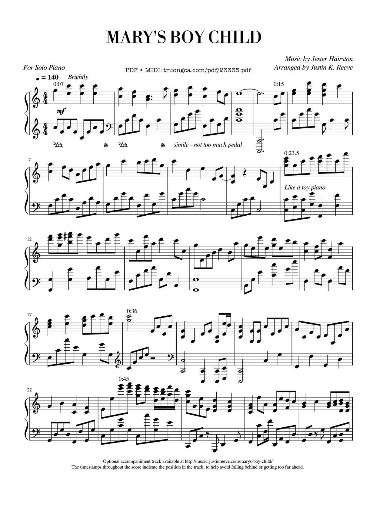 Mary's boy child, Jesus Christ, was born on Christmas Day Piano Sheet Music Page 1 Free PDF