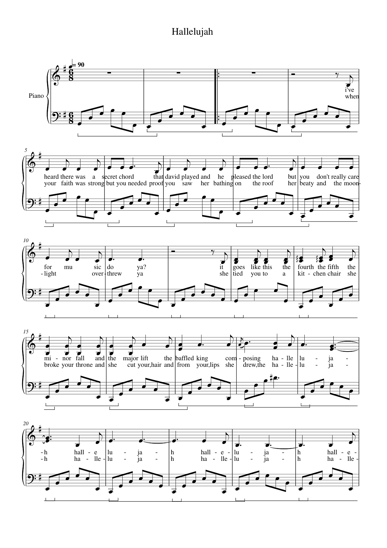 Hallelujah Piano Sheet Music Page 1 Free PDF