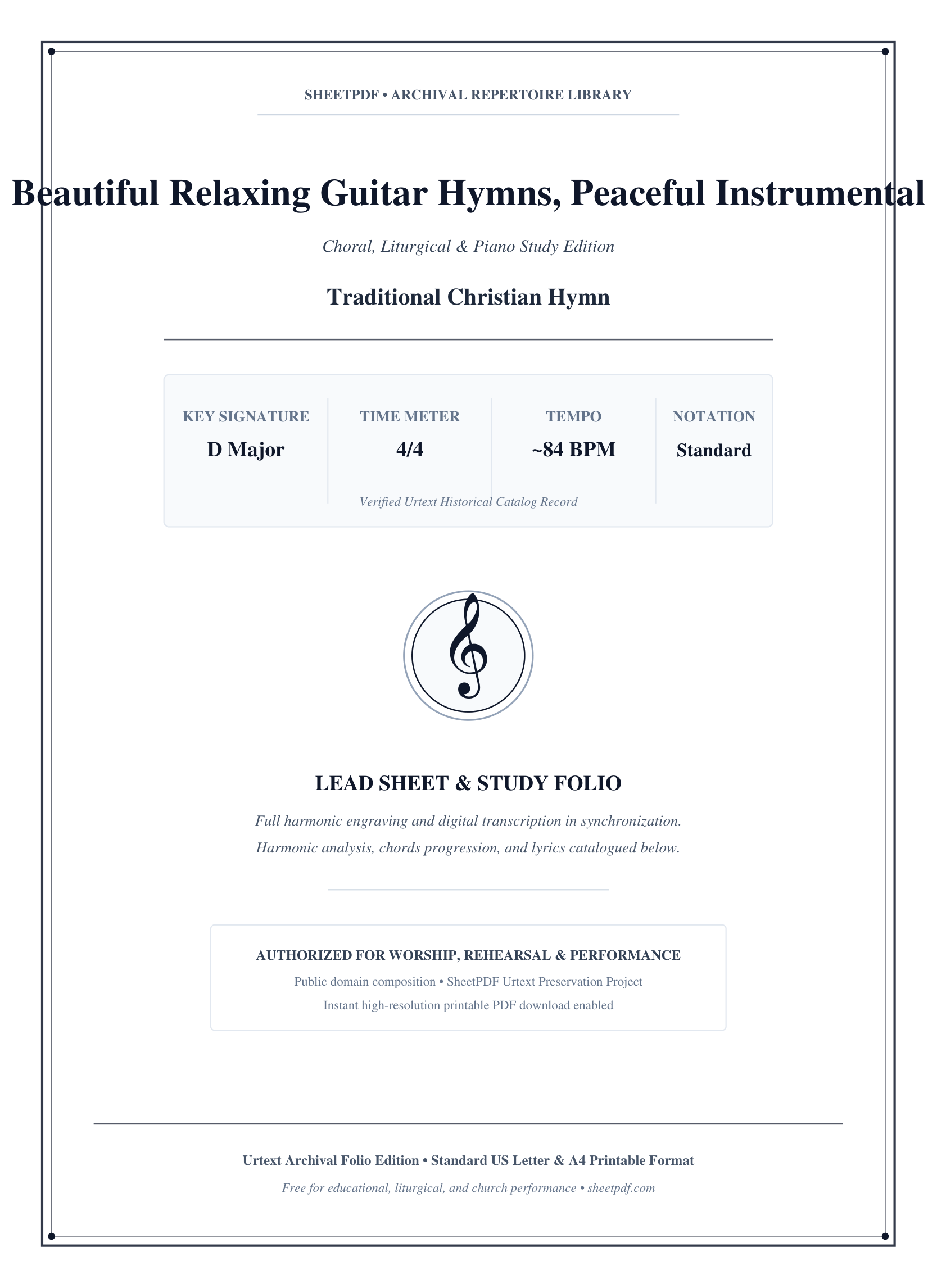 Beautiful Relaxing Guitar Hymns, Peaceful Instrumental Music Piano Sheet Music Page 1 Free PDF