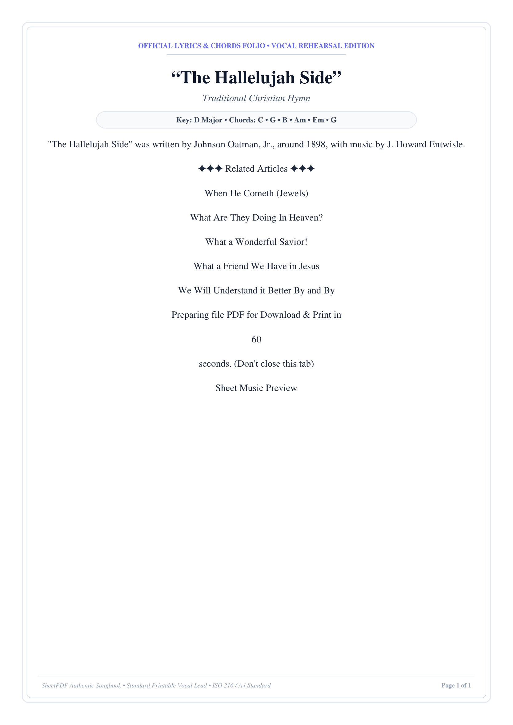 “The Hallelujah Side” Lyrics & Chords Folio