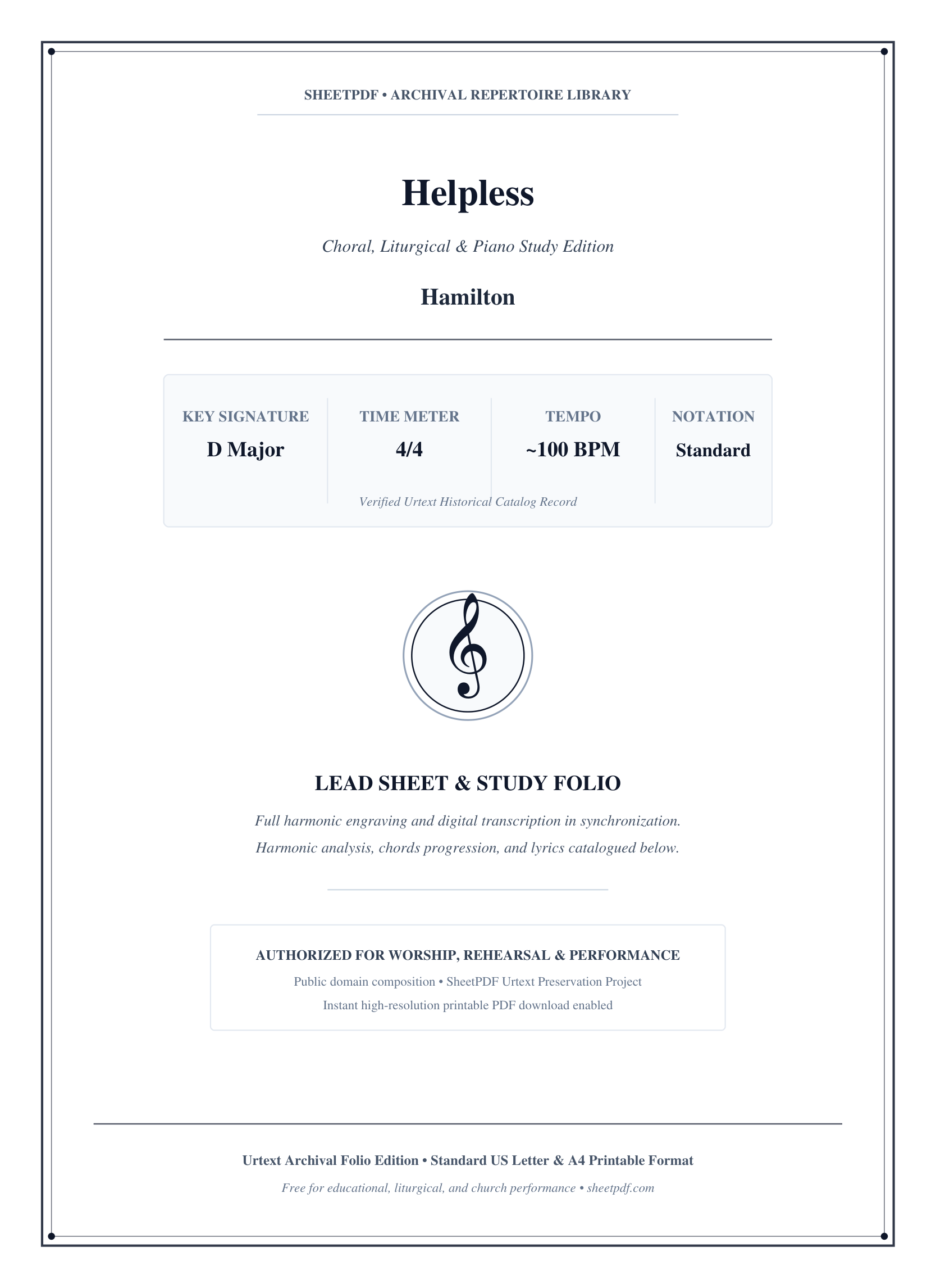Helpless Piano Sheet Music Score Page 1