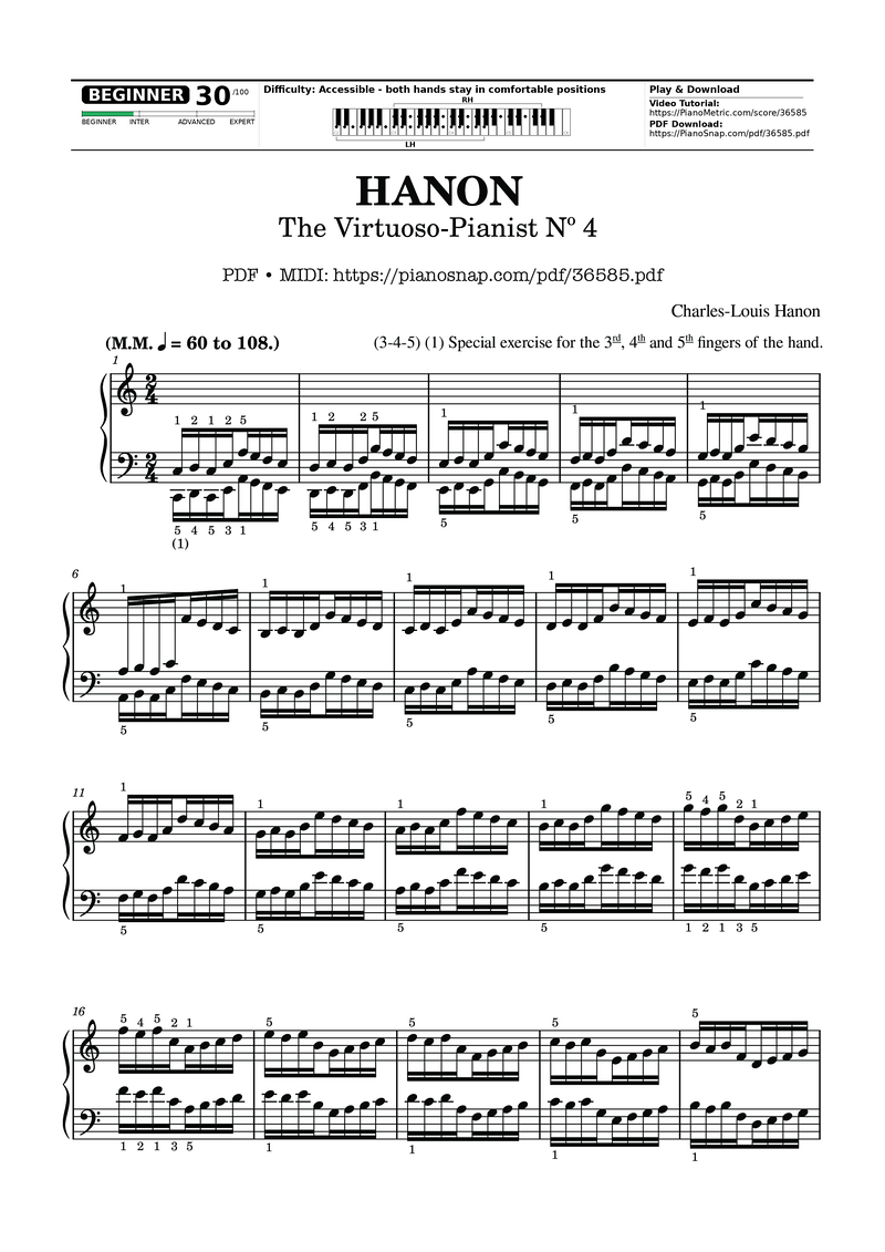 Hanon The Virtuoso Pianist in Sixty Exercises Piano Sheet Music Page 1 Free PDF