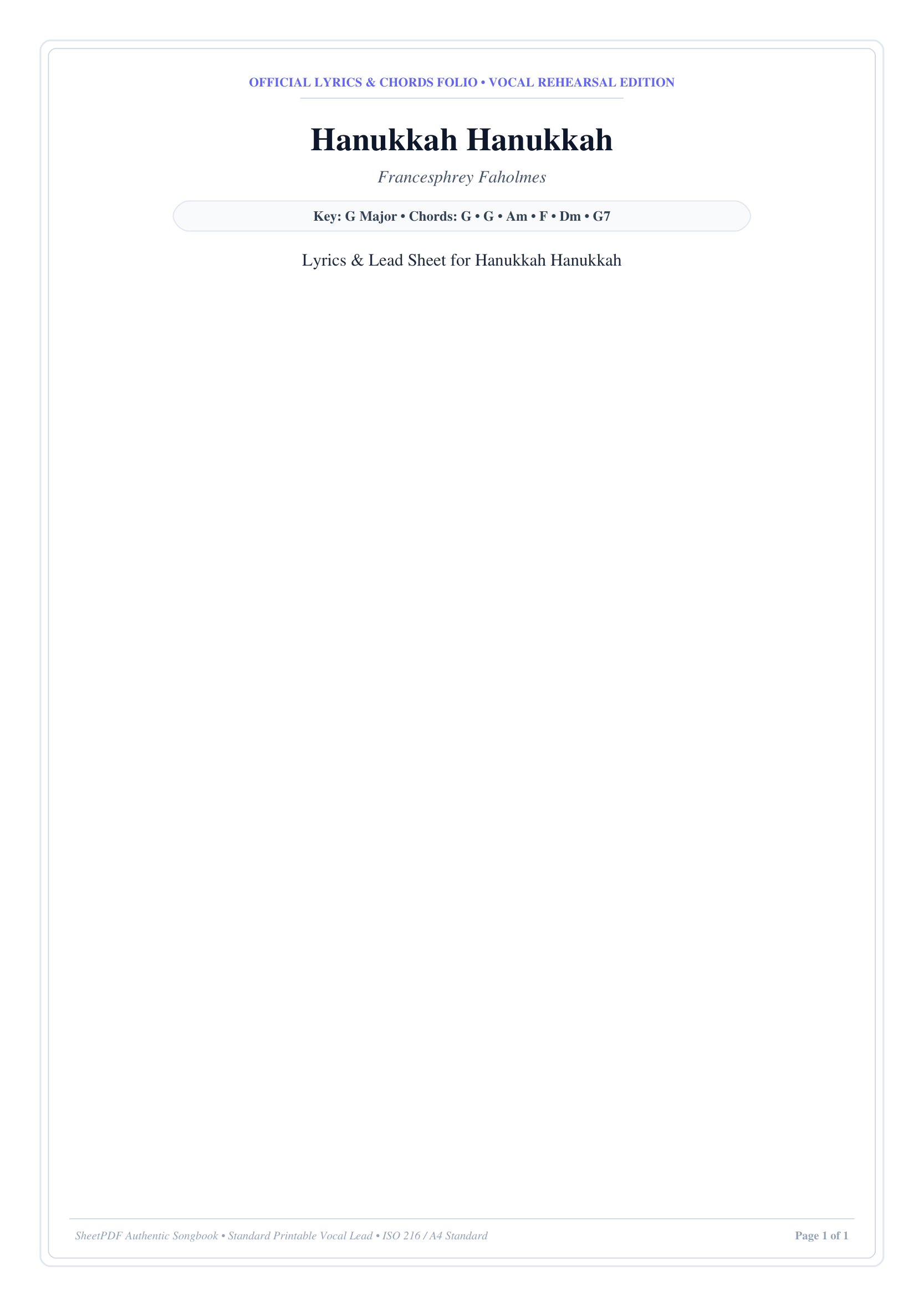 Hanukkah Hanukkah Piano Sheet Music Page 1 Free PDF