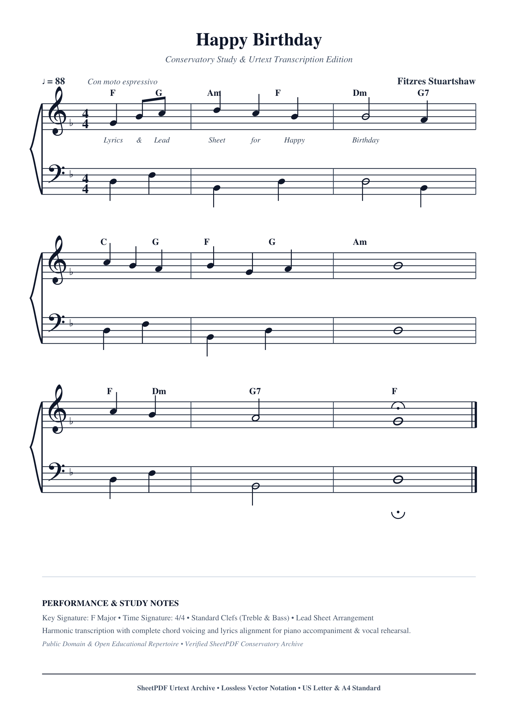 Happy Birthday Piano Sheet Music Score Page 1