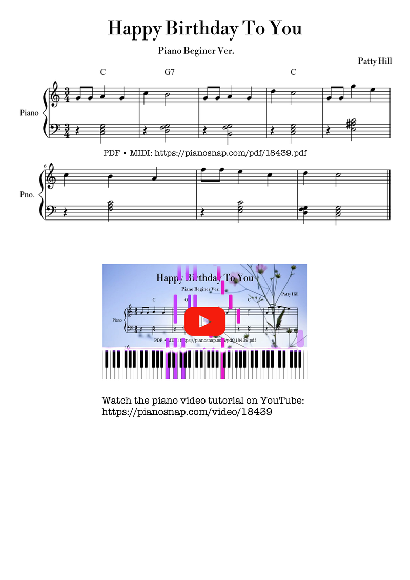 Happy Birthday To You Piano Sheet Music Page 1 Free PDF