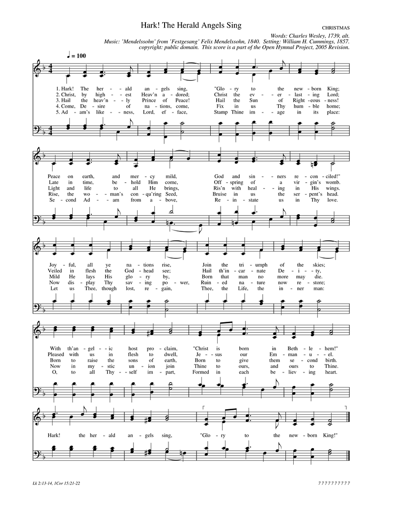 Hark the Herald Angels Sing Piano Sheet Music Page 1 Free PDF
