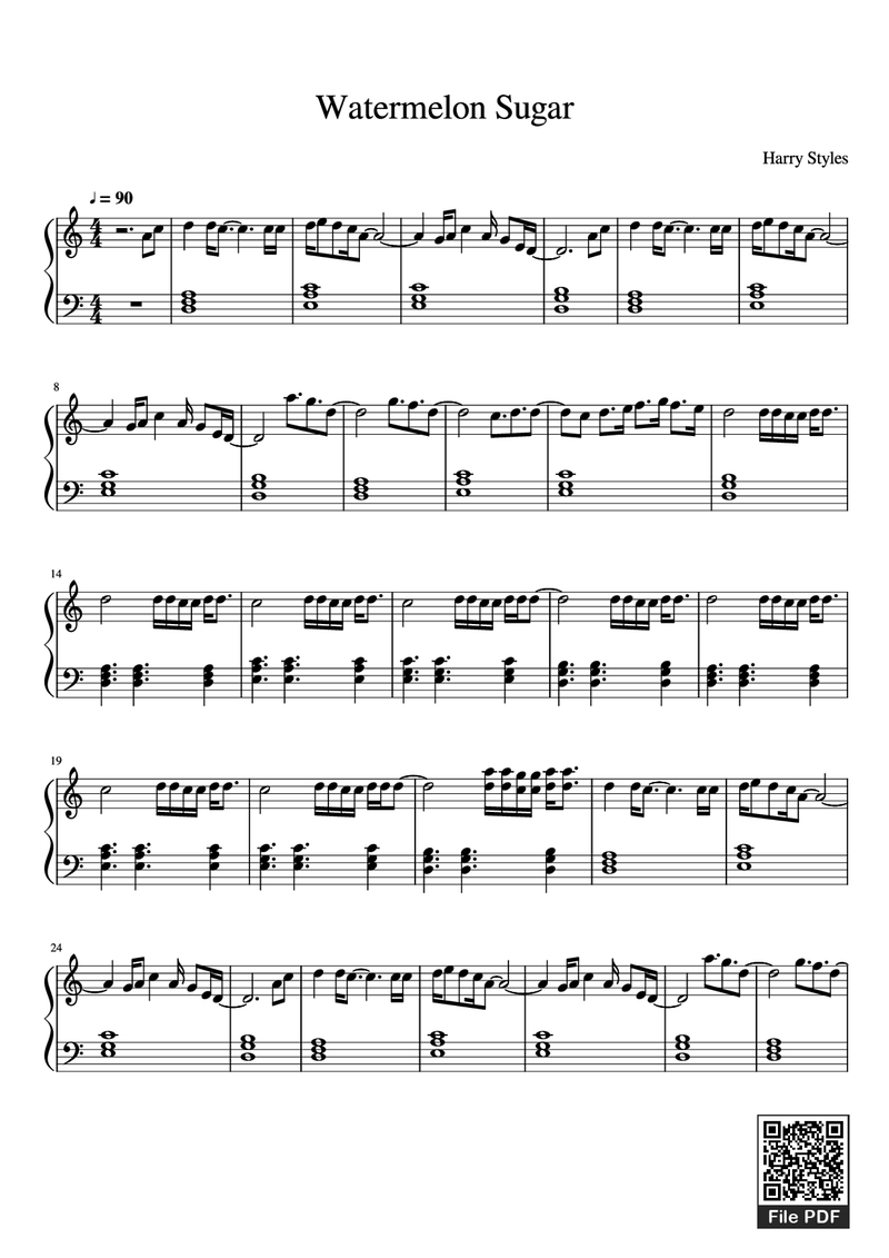 Watermelon Sugar Piano Sheet Music Page 1 Free PDF